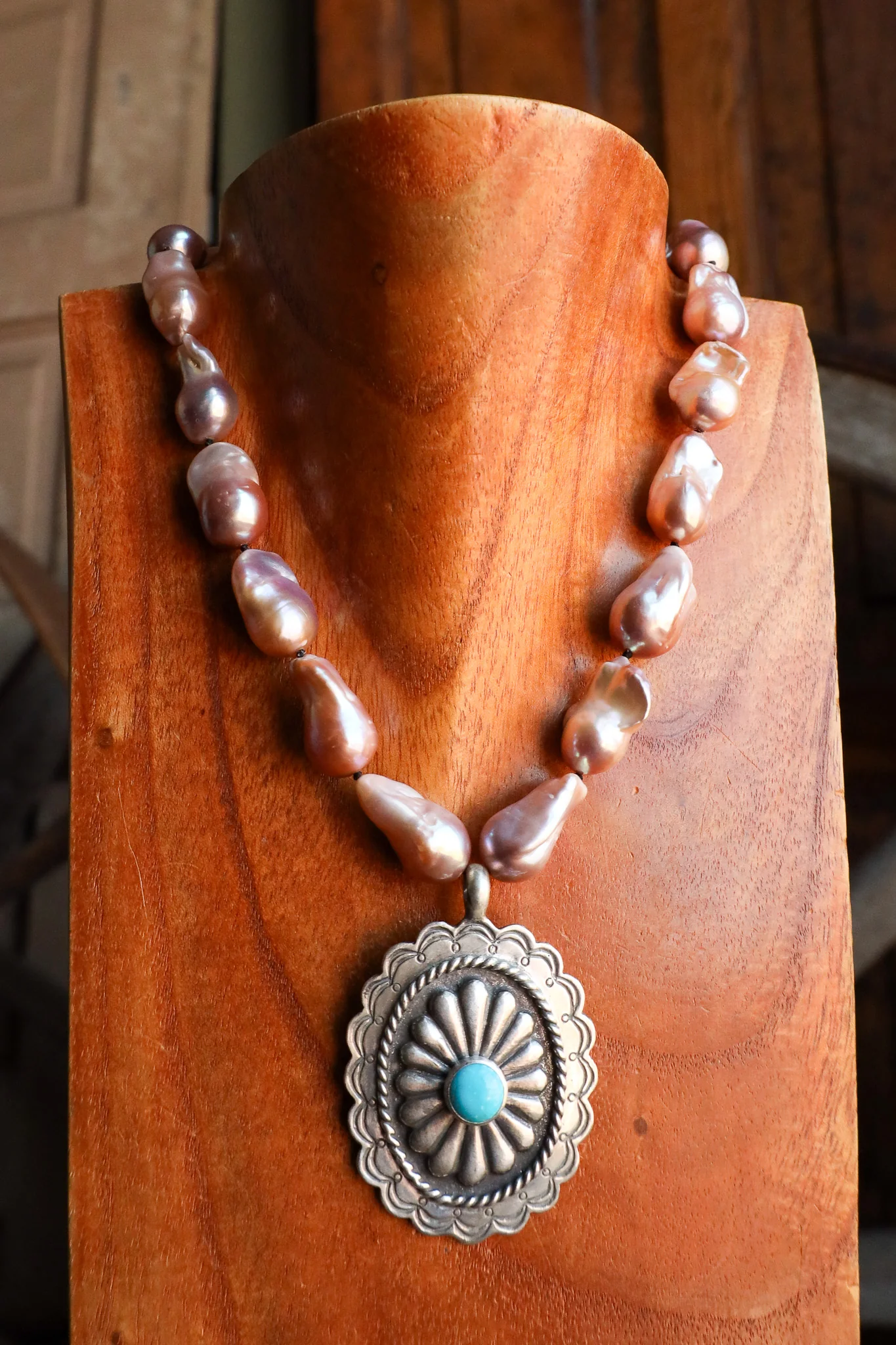 Love Tokens Blush Baroque Concho With Sonoran Turquoise Necklace