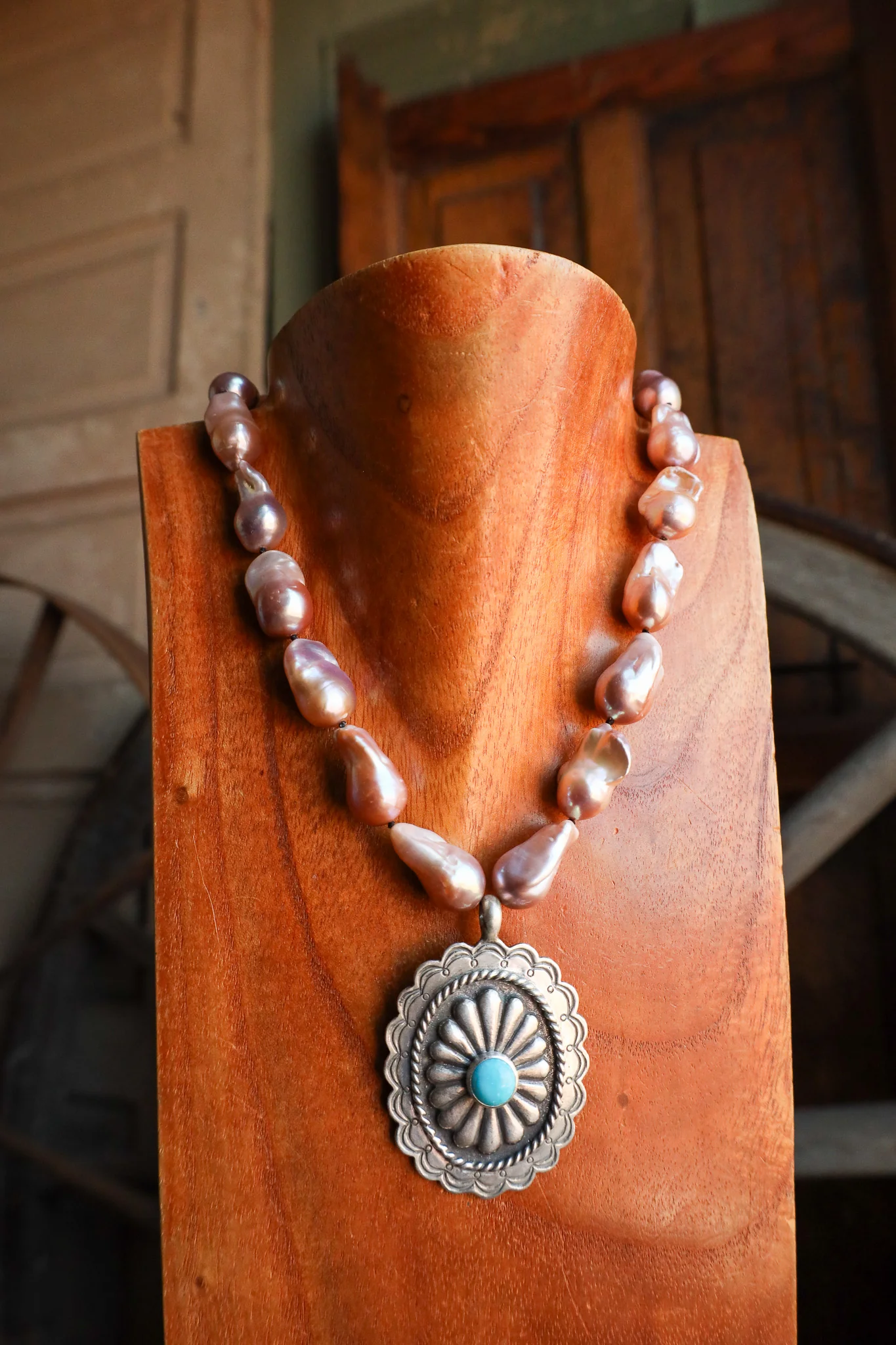 Love Tokens Blush Baroque Concho With Sonoran Turquoise Necklace - Image 2