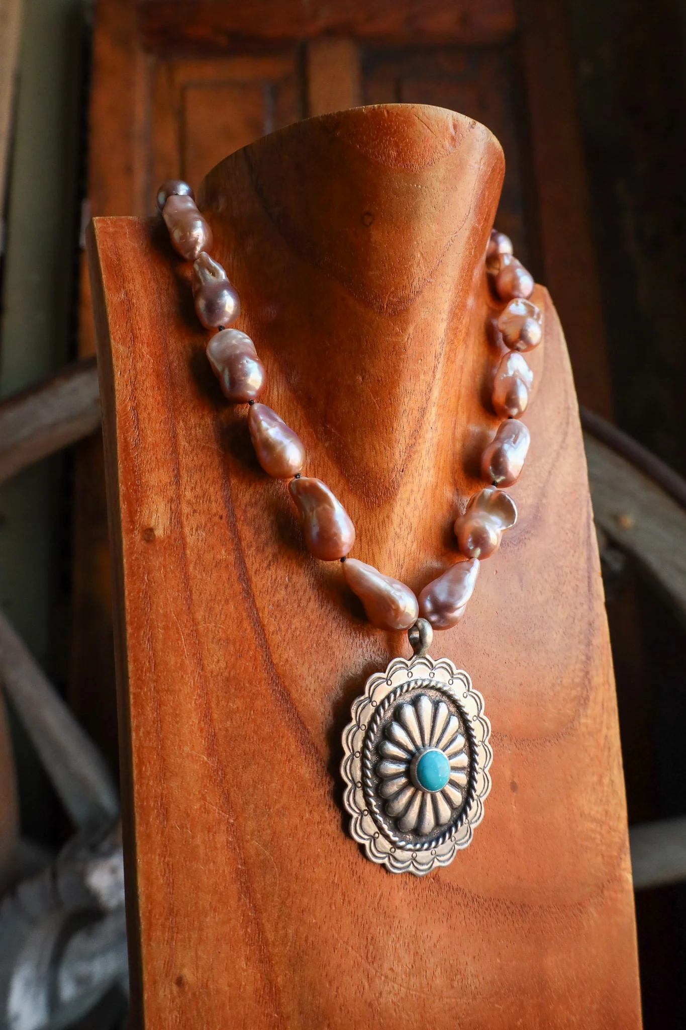 Love Tokens Blush Baroque Concho With Sonoran Turquoise Necklace - Image 3