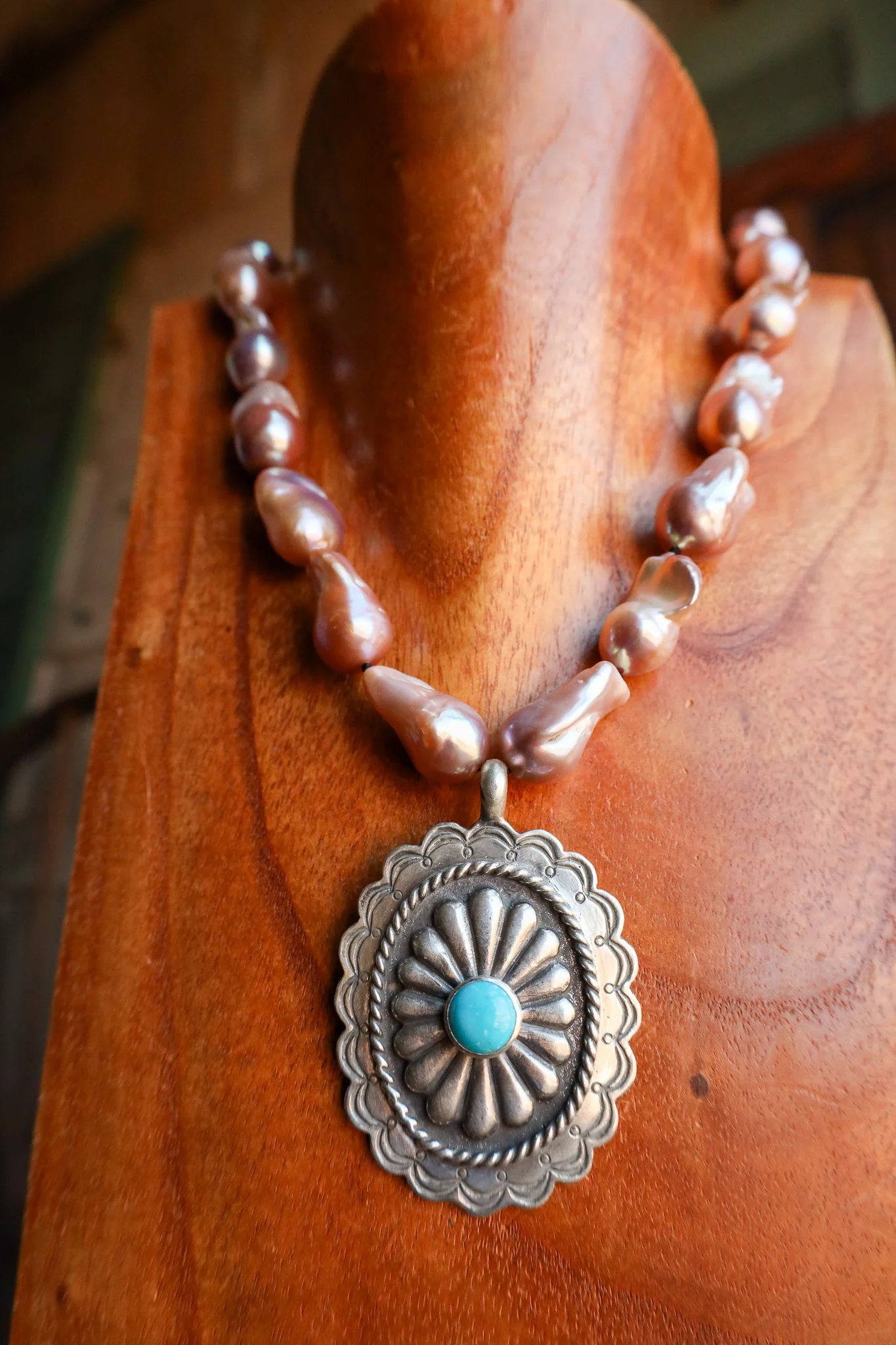 Love Tokens Blush Baroque Concho With Sonoran Turquoise Necklace - Image 4