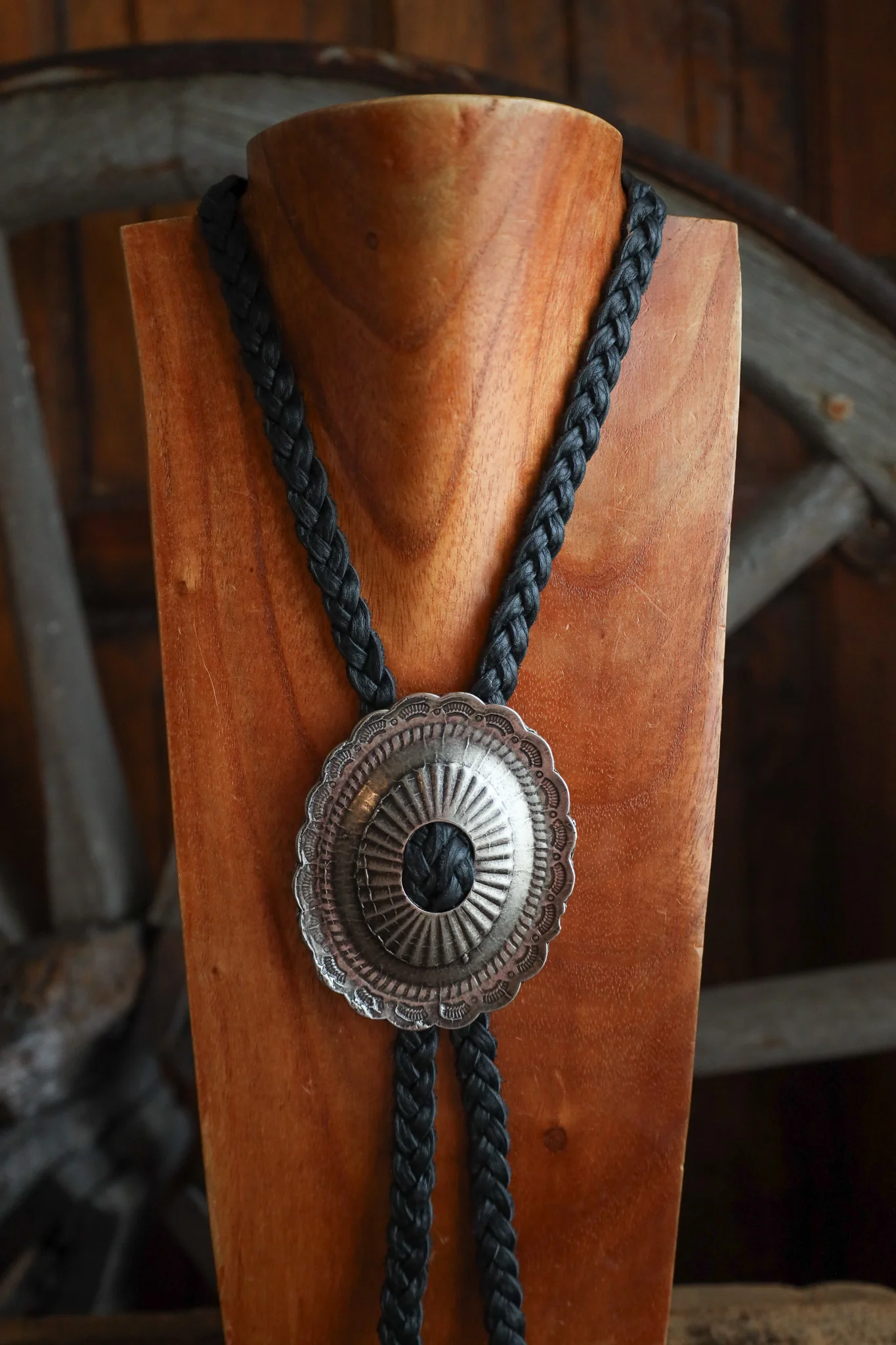 Double J Saddlery Braided Leather Silver Concho Necklace - Image 2