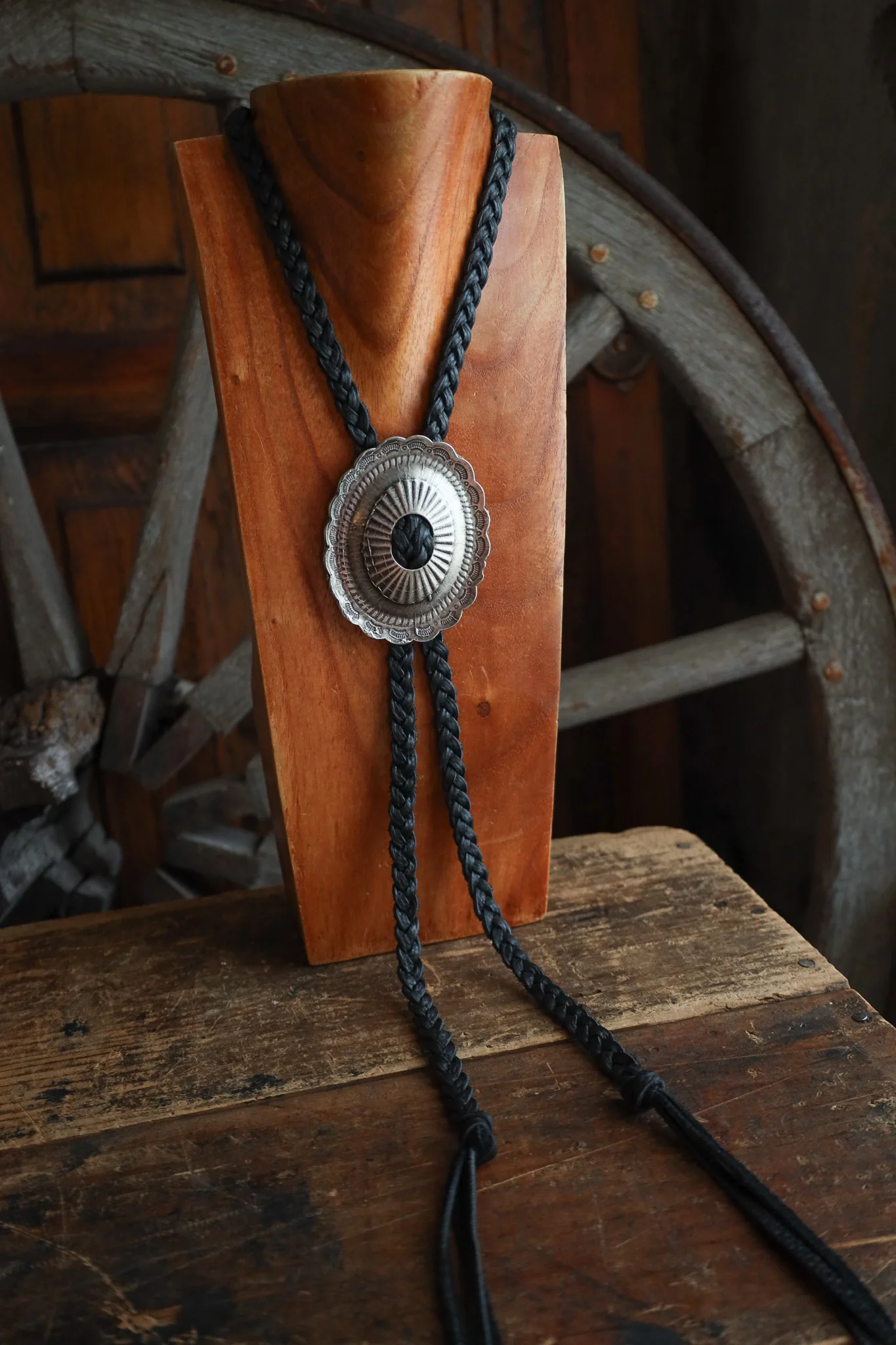 Double J Saddlery Braided Leather Silver Concho Necklace - Image 3