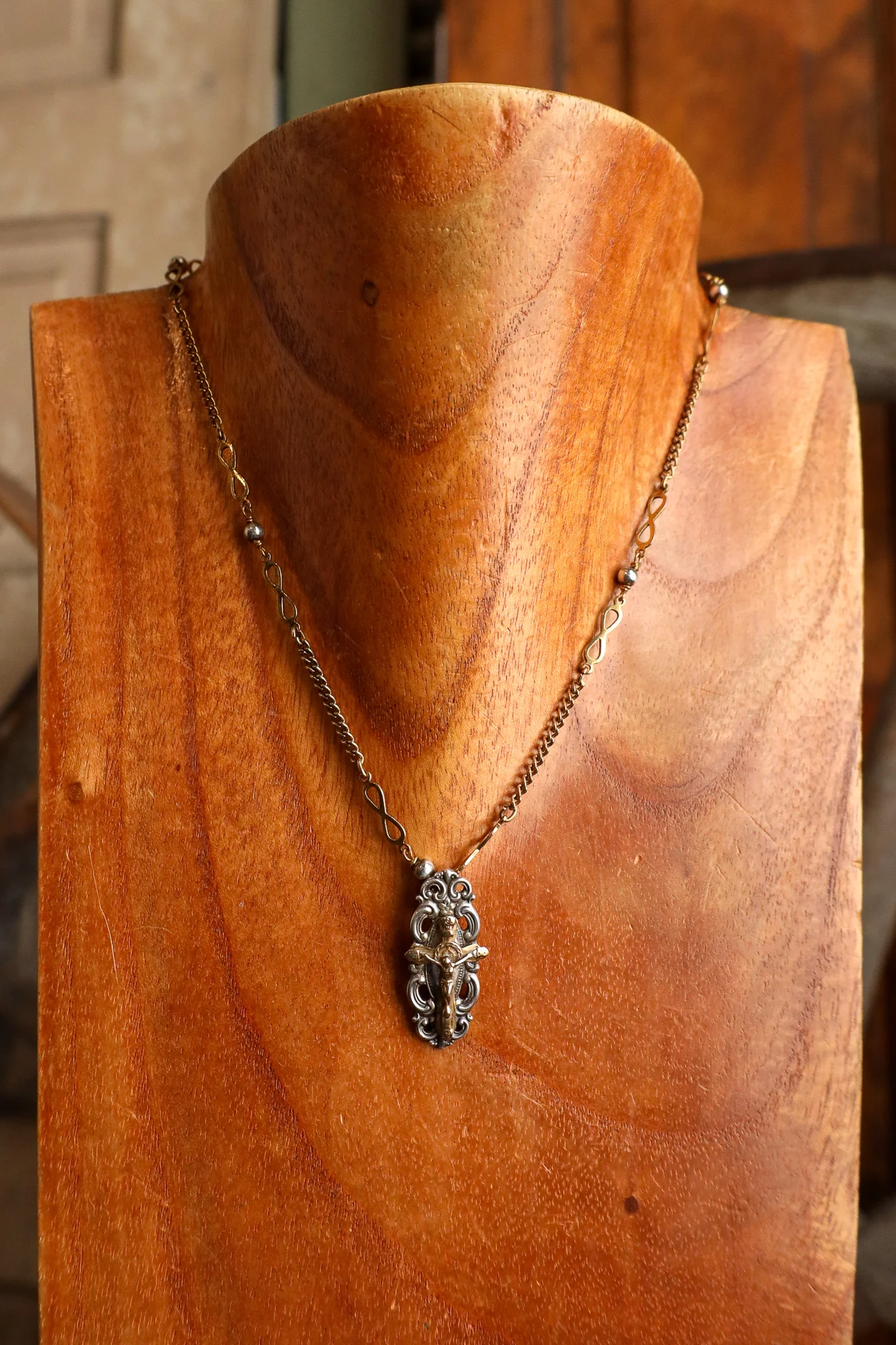 Andrea Barnett Bronze Crucifix Infinity Chain Necklace