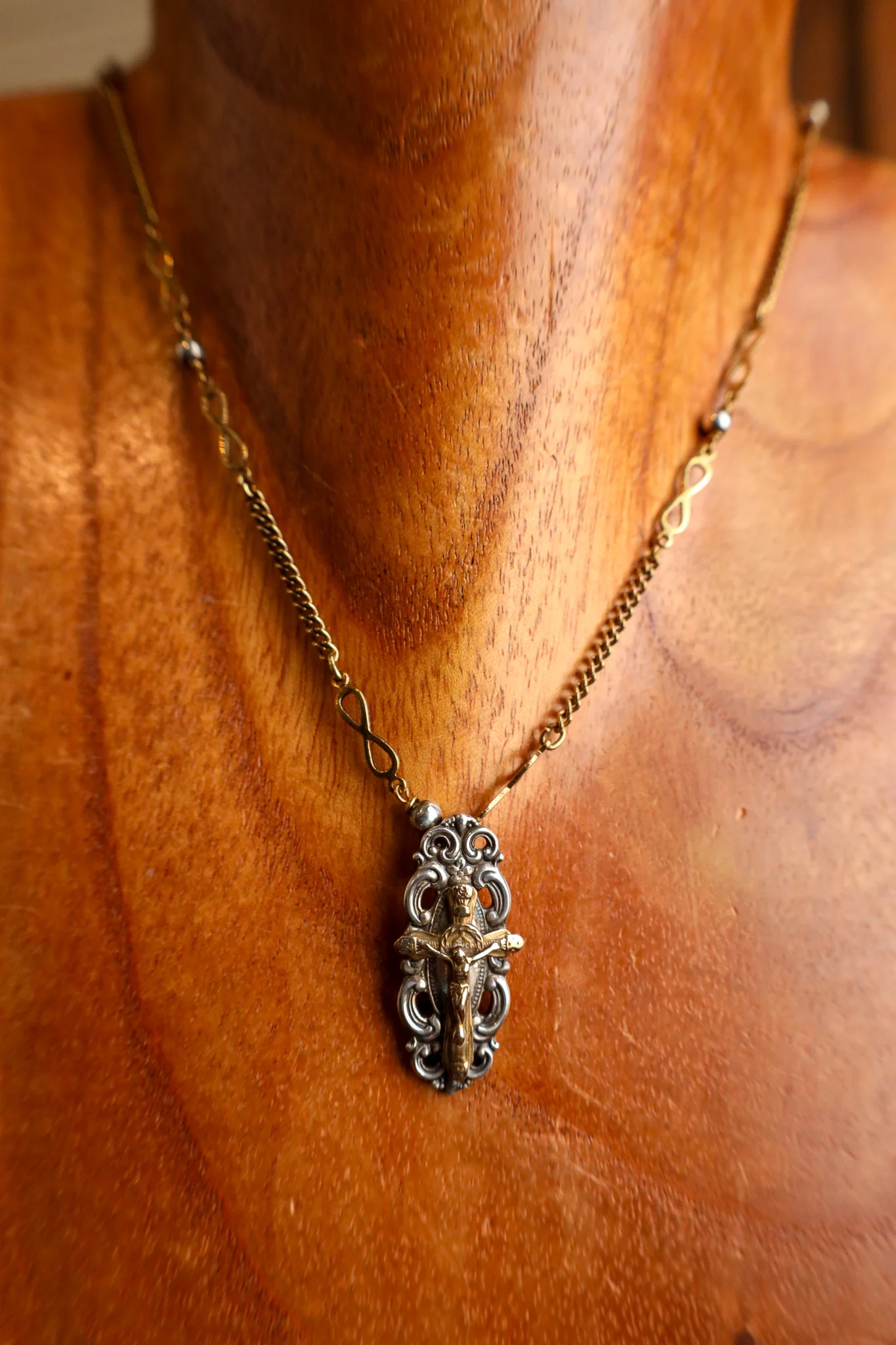 Andrea Barnett Bronze Crucifix Infinity Chain Necklace - Image 2