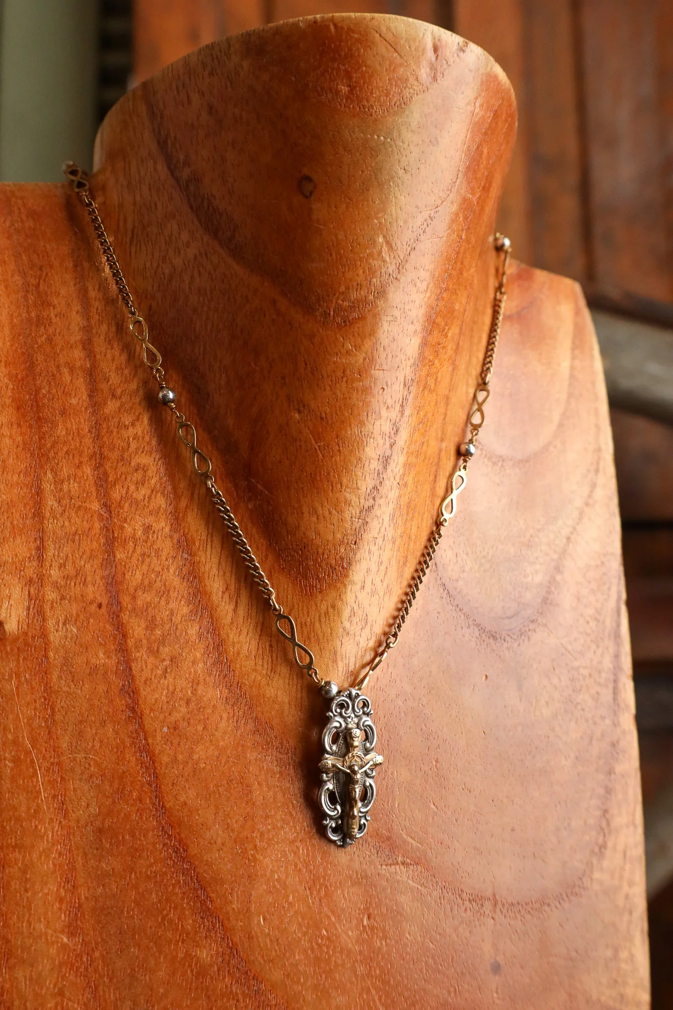 Andrea Barnett Bronze Crucifix Infinity Chain Necklace - Image 3