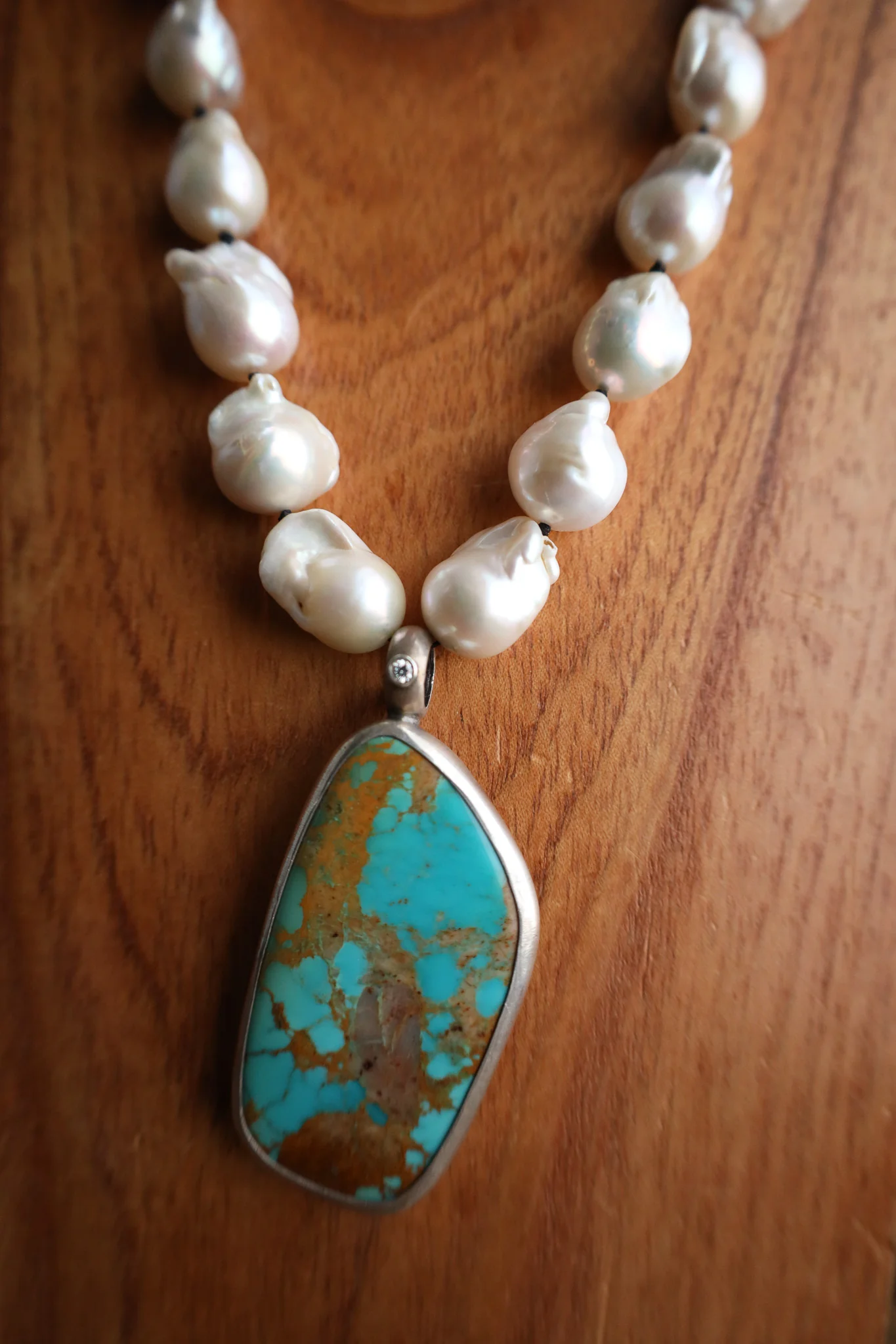 Love Tokens Baroques Pearl 90 CT Royston Turquoise Diamond Necklace - Image 2