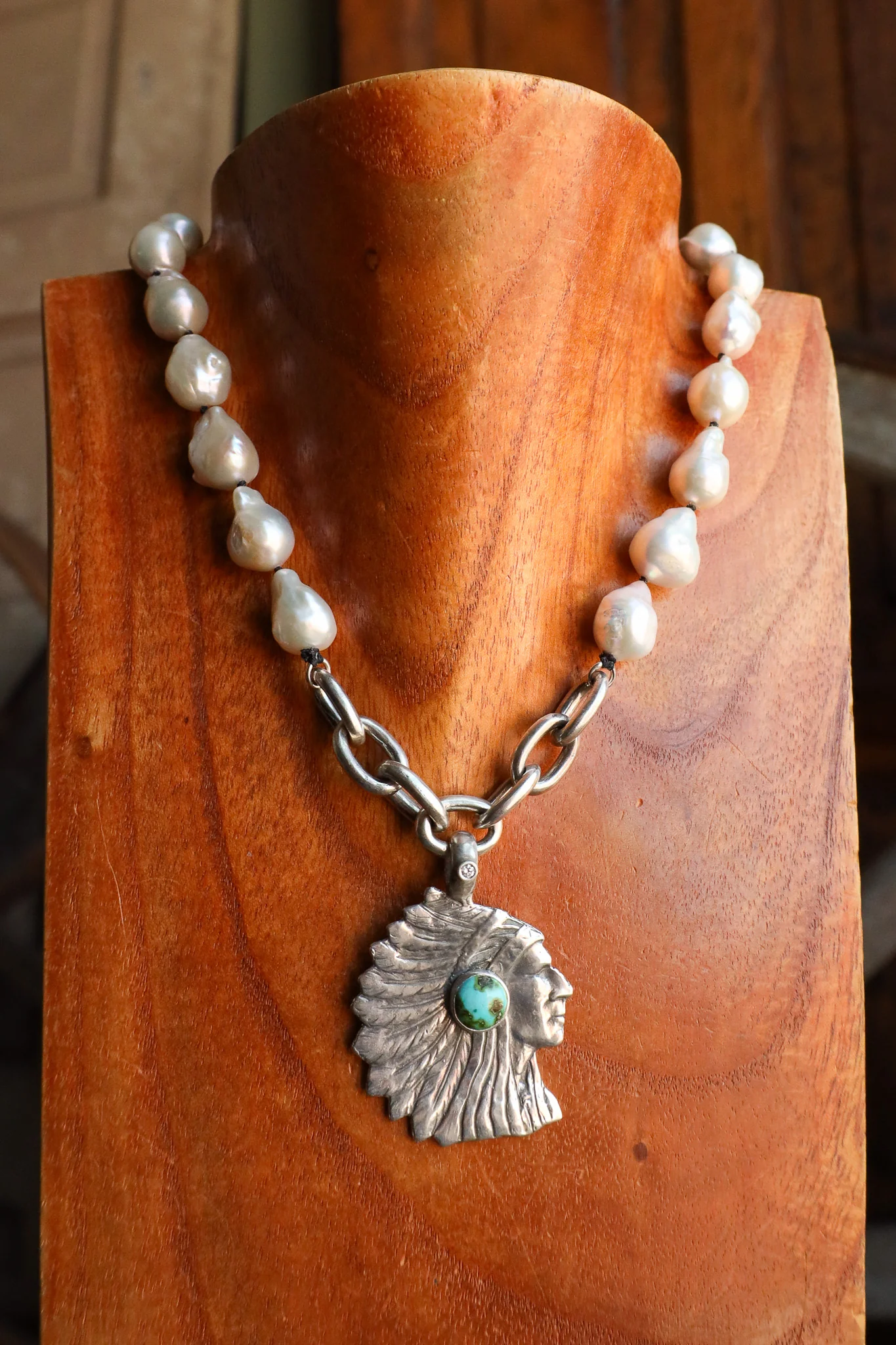Love Tokens Chief Diamond Turquoise Baroque Pearl Necklace