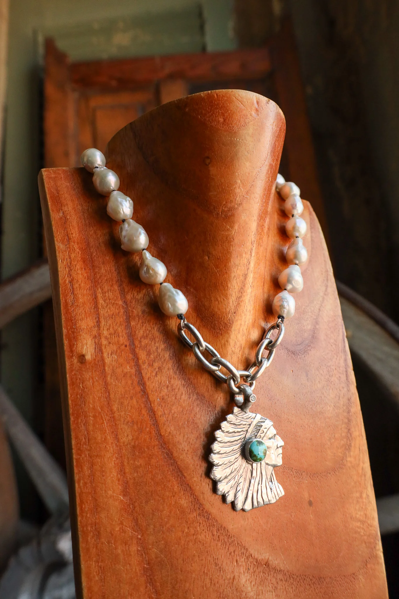 Love Tokens Chief Diamond Turquoise Baroque Pearl Necklace - Image 2