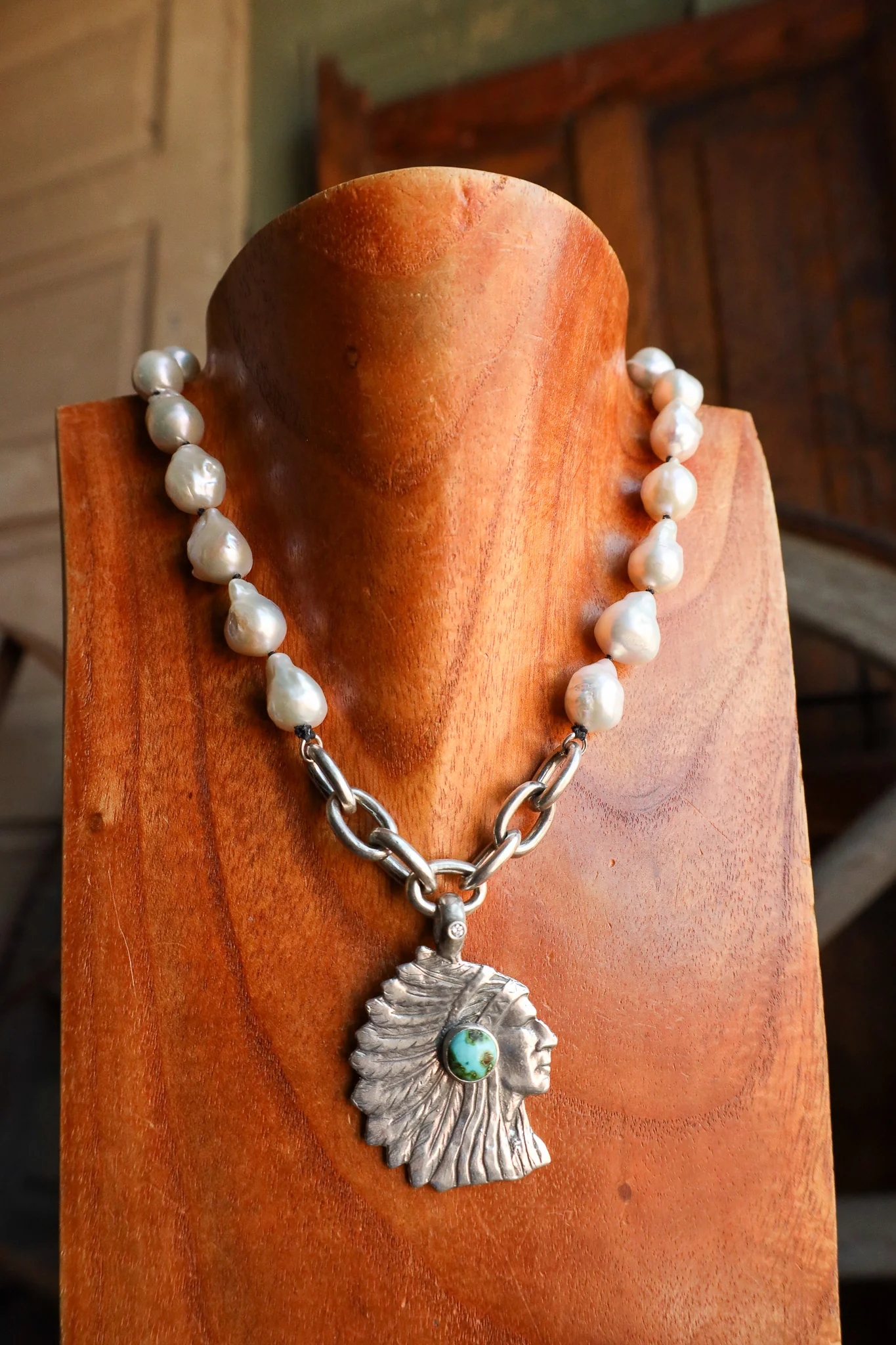 Love Tokens Chief Diamond Turquoise Baroque Pearl Necklace - Image 6