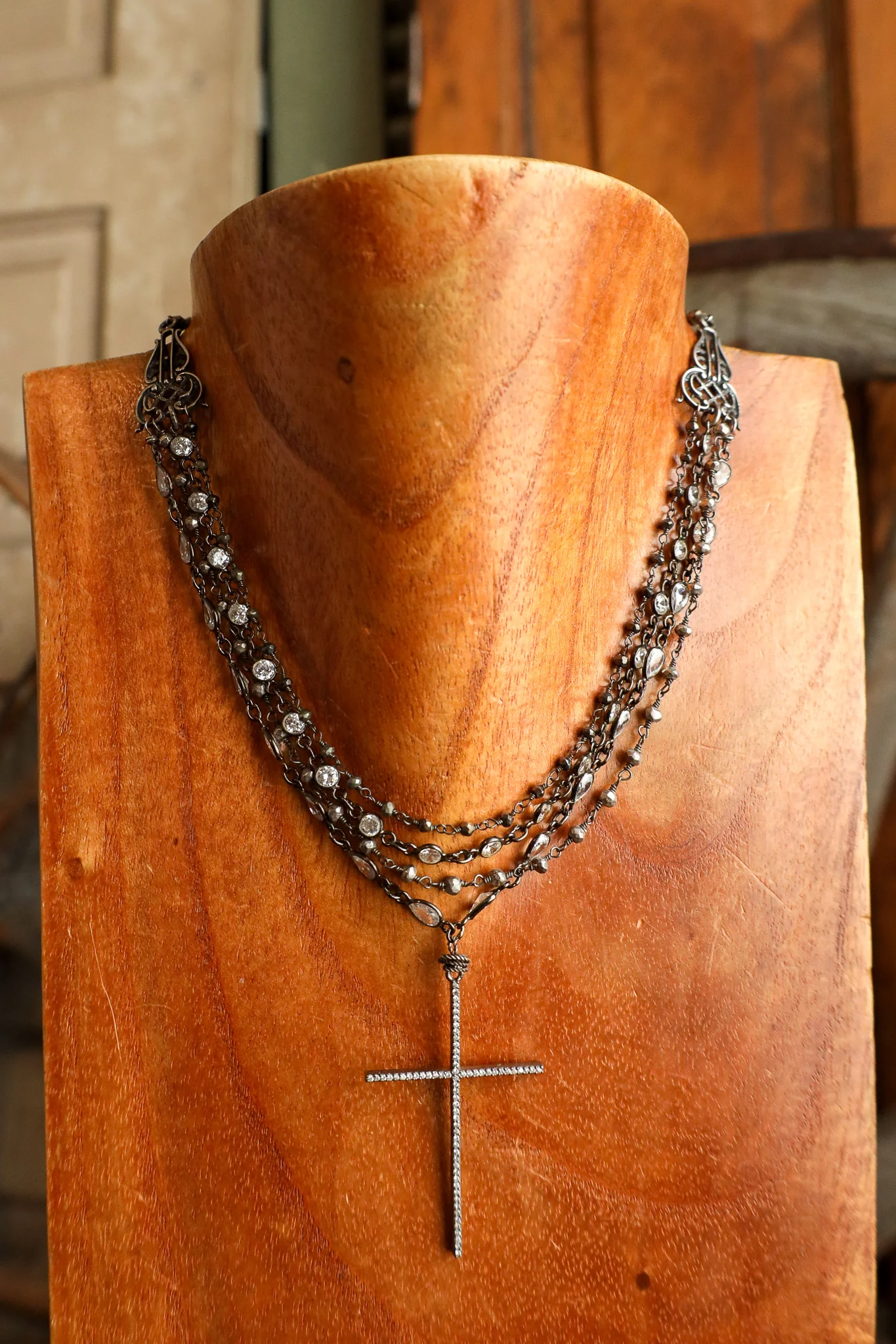 Andrea Barnett CZ Cross Sterling Silver CZ Pyrite Necklace