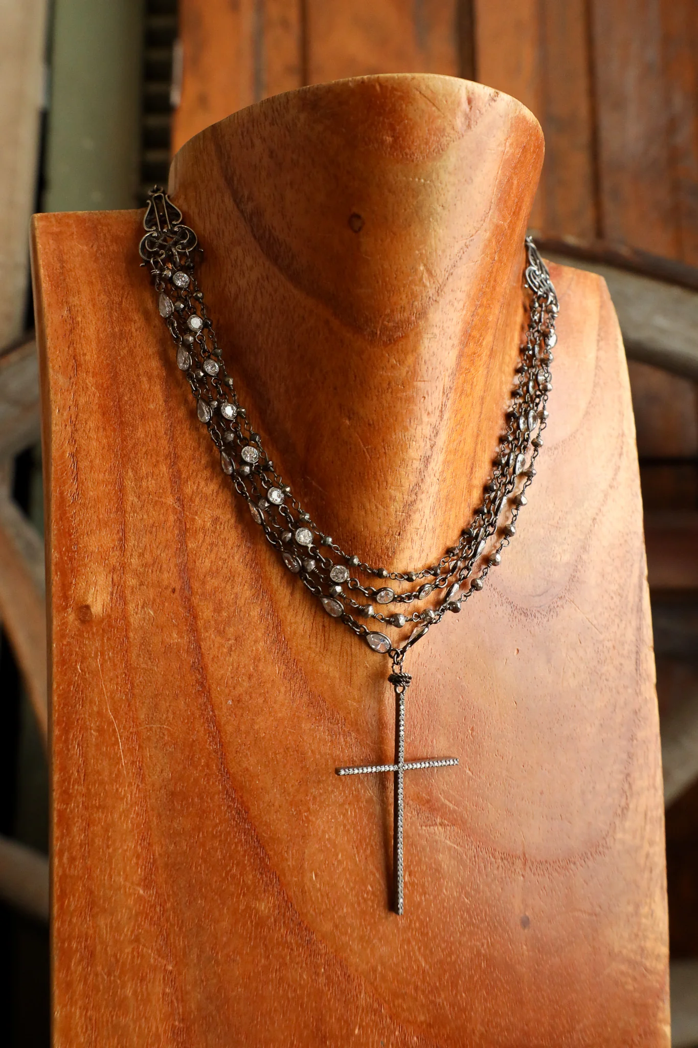 Andrea Barnett CZ Cross Sterling Silver CZ Pyrite Necklace - Image 2