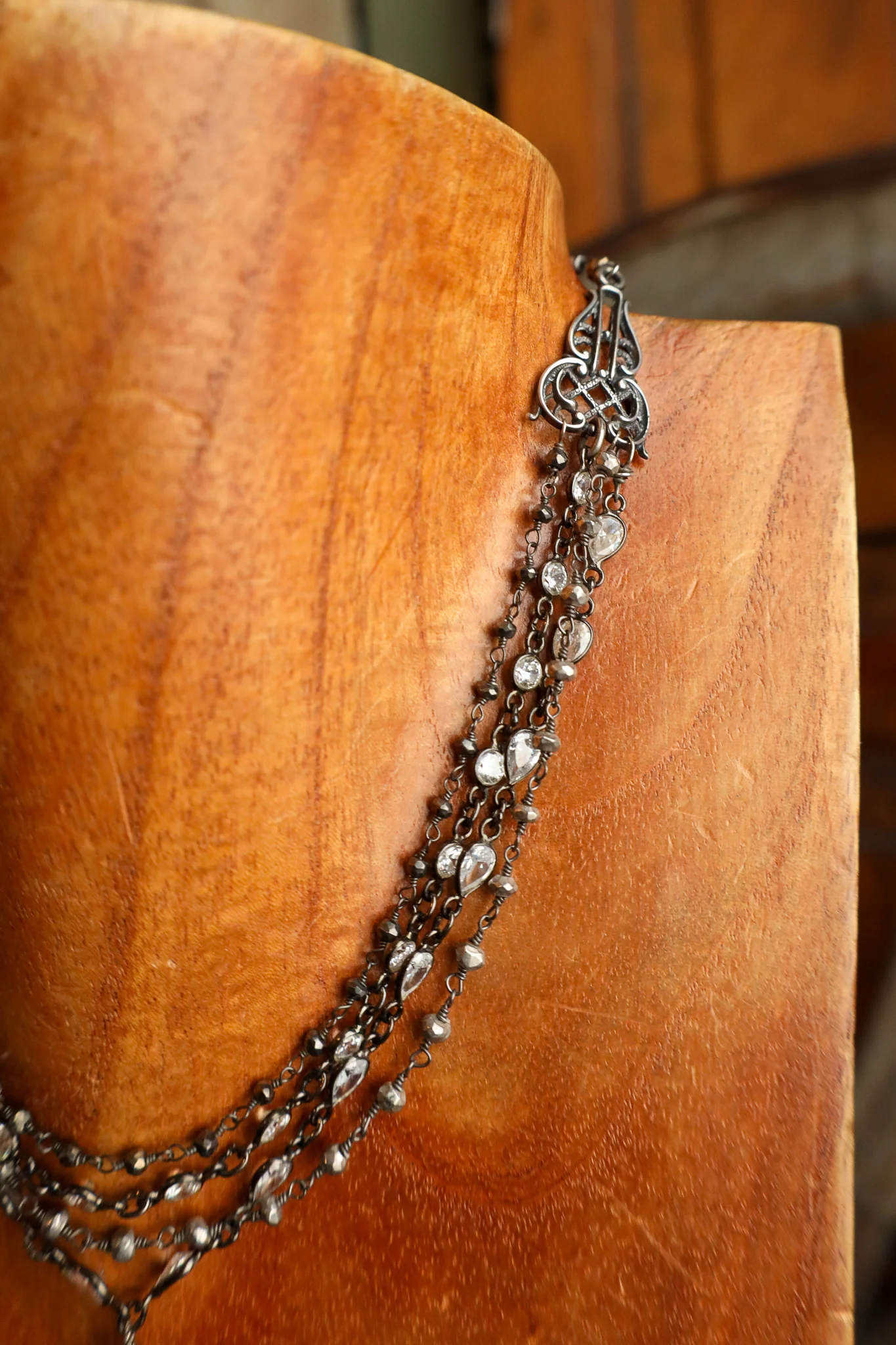 Andrea Barnett CZ Cross Sterling Silver CZ Pyrite Necklace - Image 3
