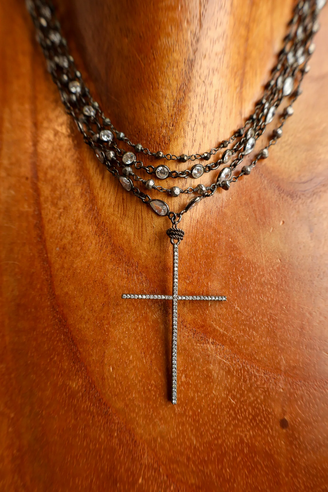 Andrea Barnett CZ Cross Sterling Silver CZ Pyrite Necklace - Image 4