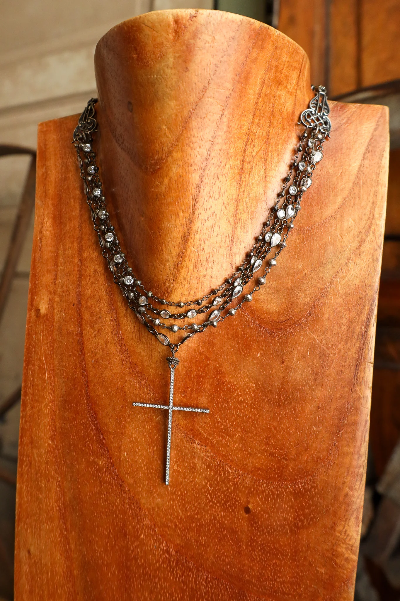 Andrea Barnett CZ Cross Sterling Silver CZ Pyrite Necklace - Image 5