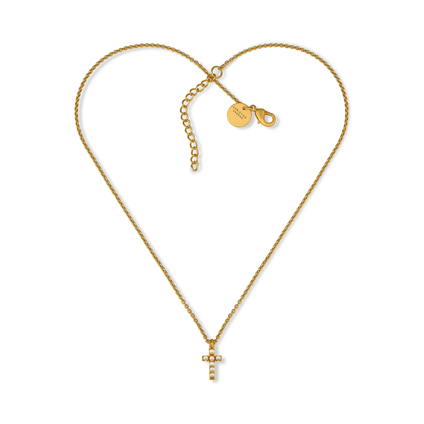 CHRISTINA GREENE Dainty Pearl Cross Necklace - Image 3