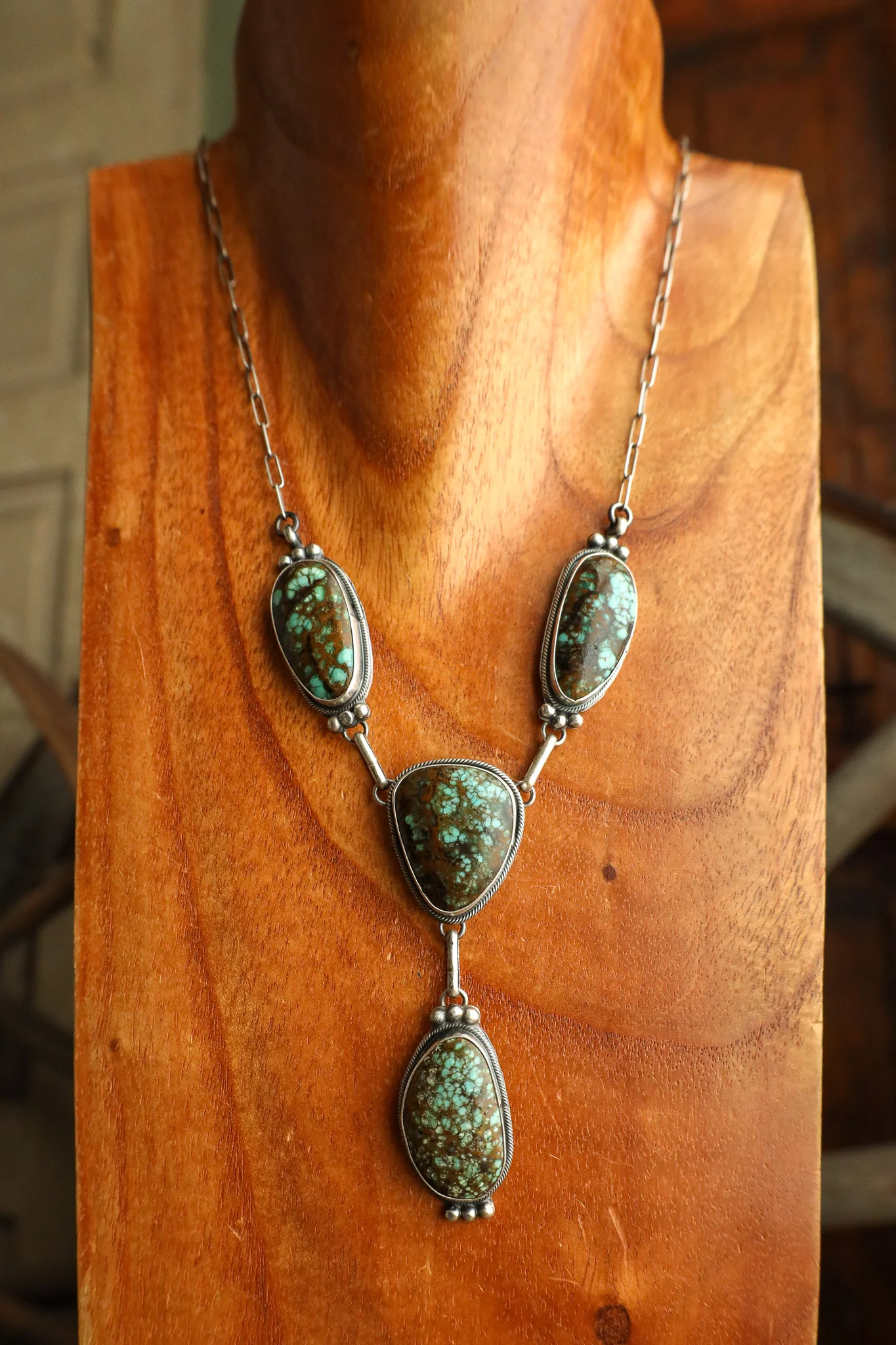 Brown Turquoise Lariat and Stud Earring and Necklace Set - Image 4
