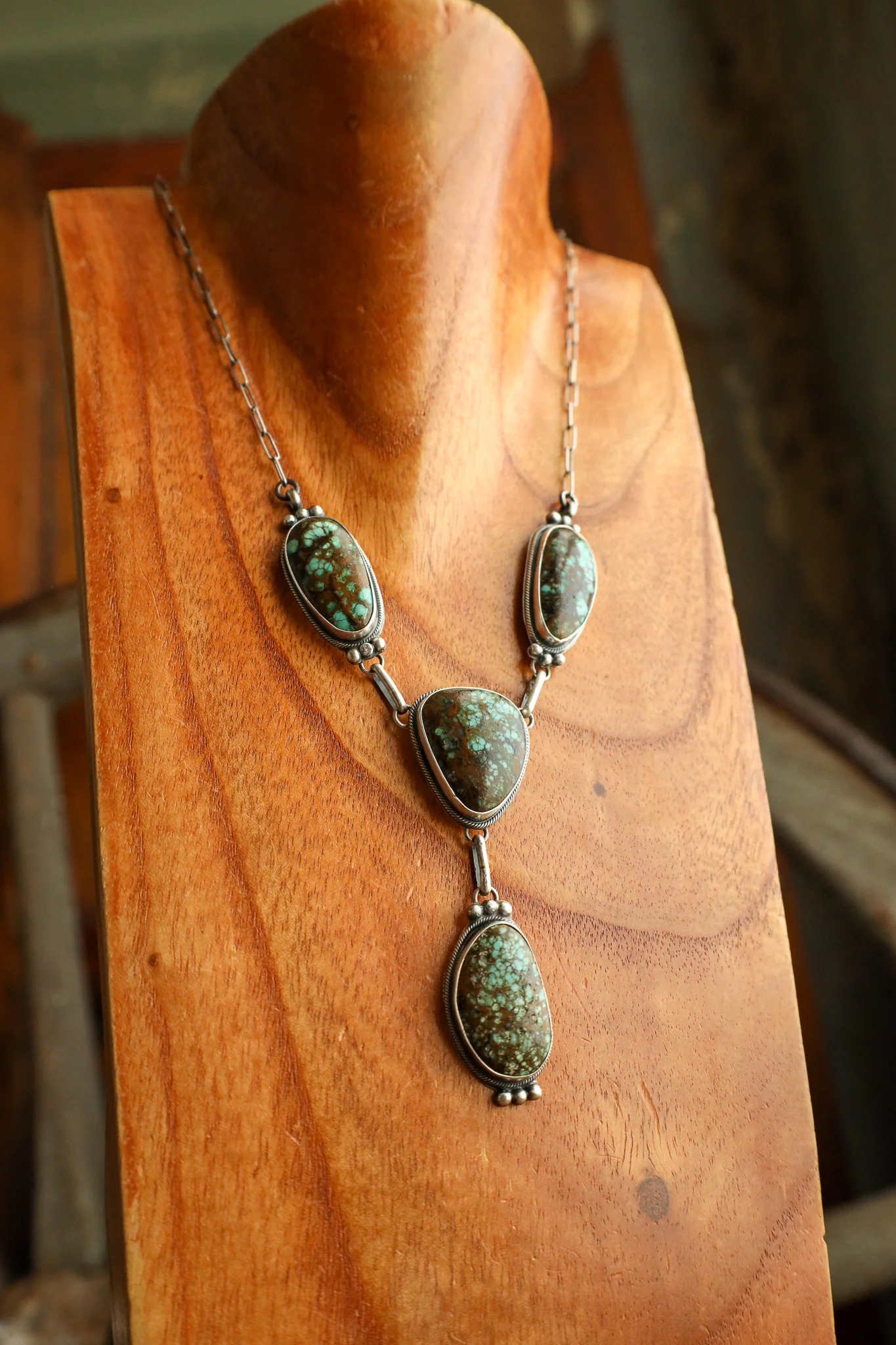 Brown Turquoise Lariat and Stud Earring and Necklace Set - Image 5