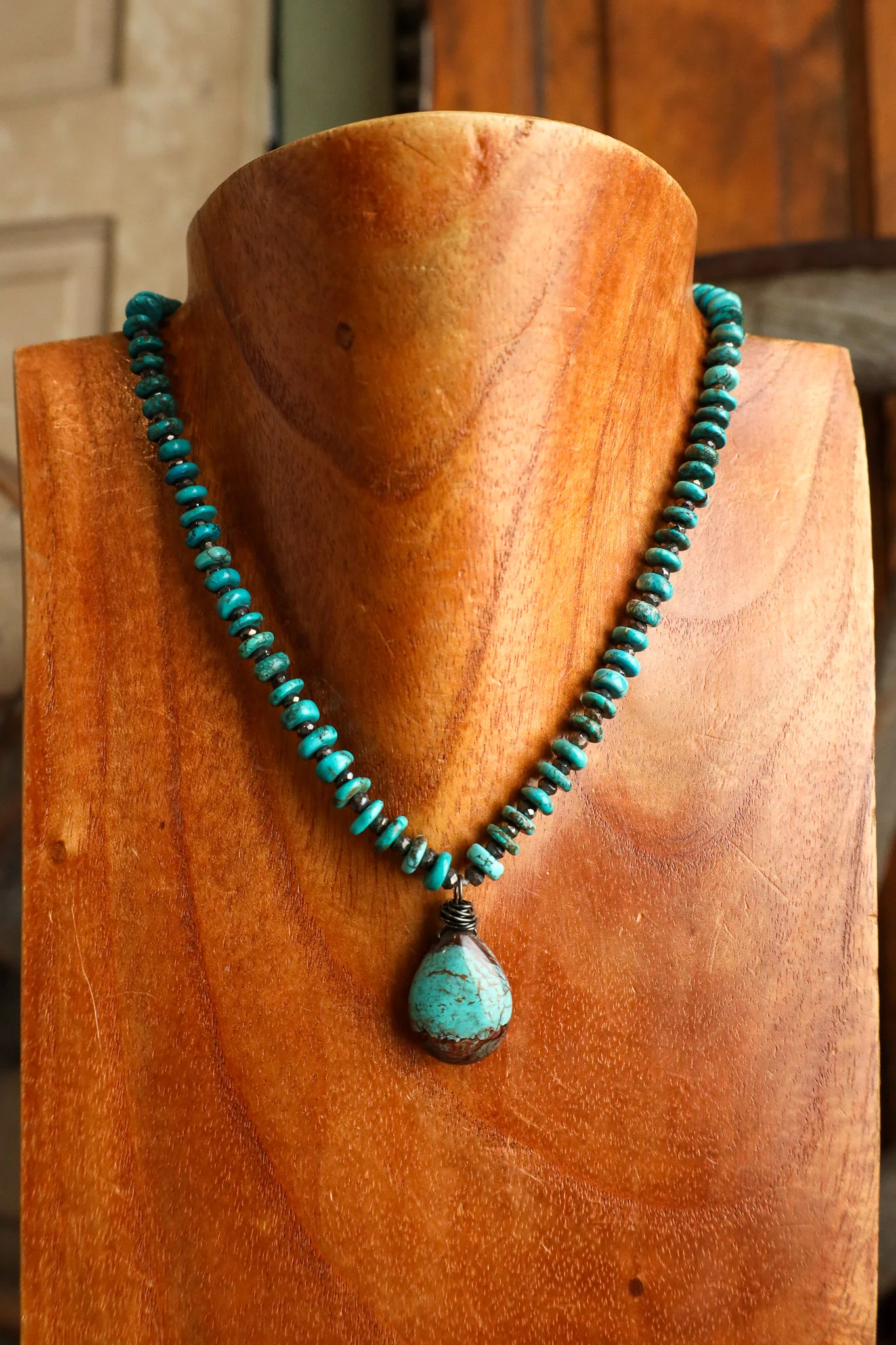 Andrea Barnett Kingman Pyrite Teardrop Necklace