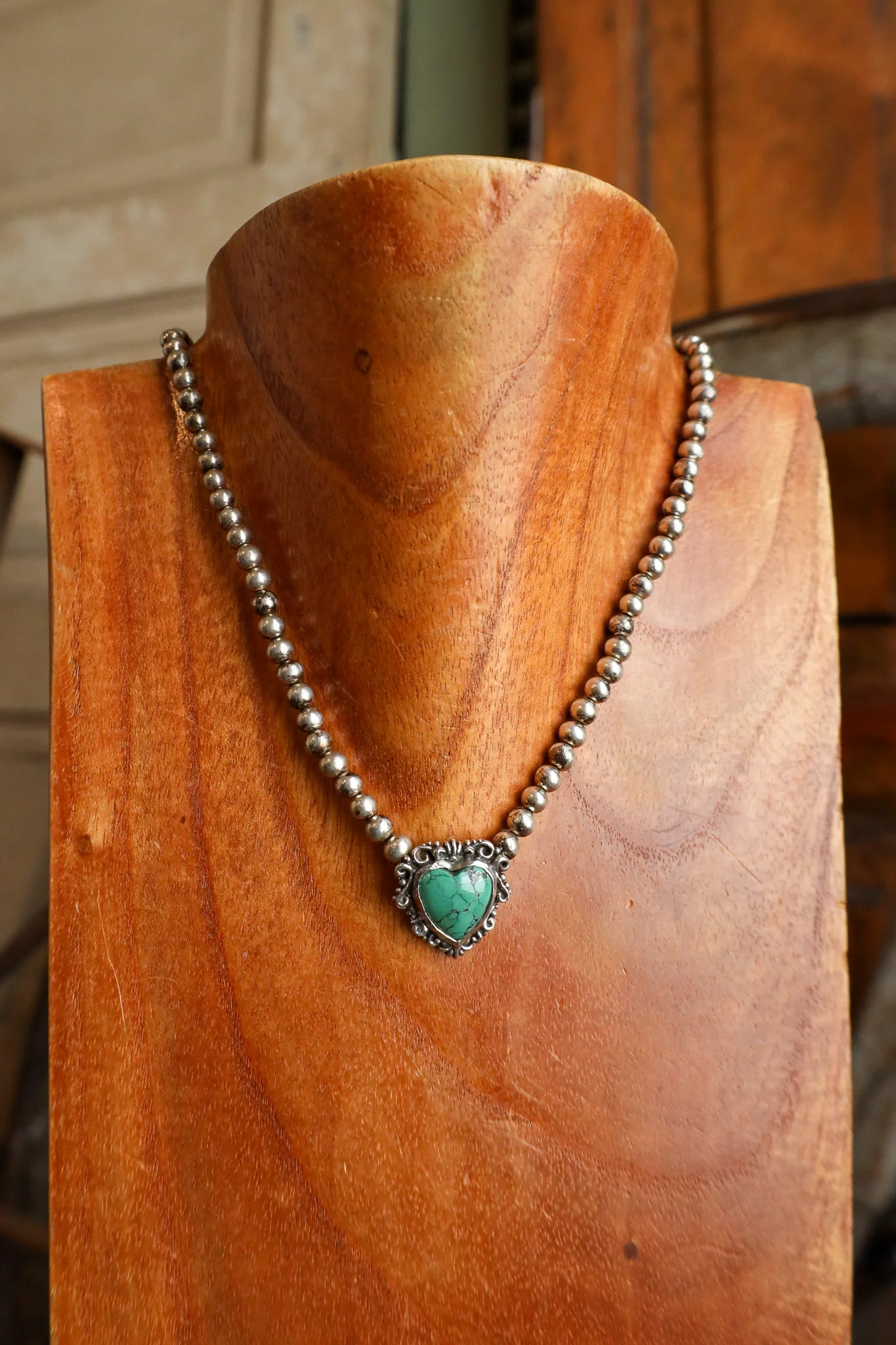 Andrea Barnett Royston Turquoise Heart On Sterling Silver Beads Necklace