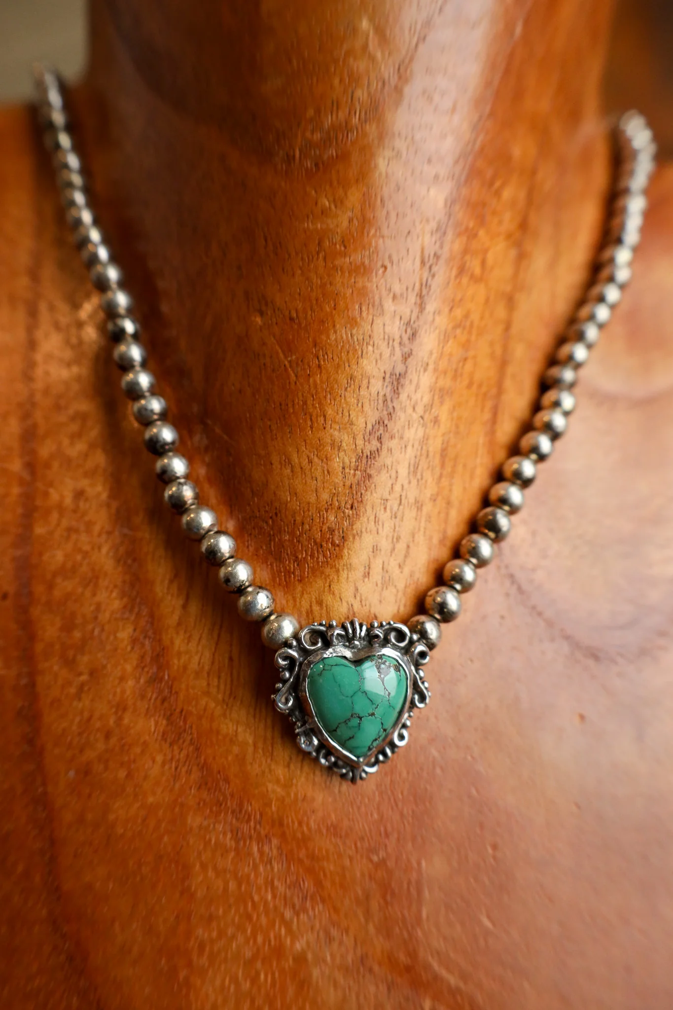 Andrea Barnett Royston Turquoise Heart On Sterling Silver Beads Necklace - Image 2