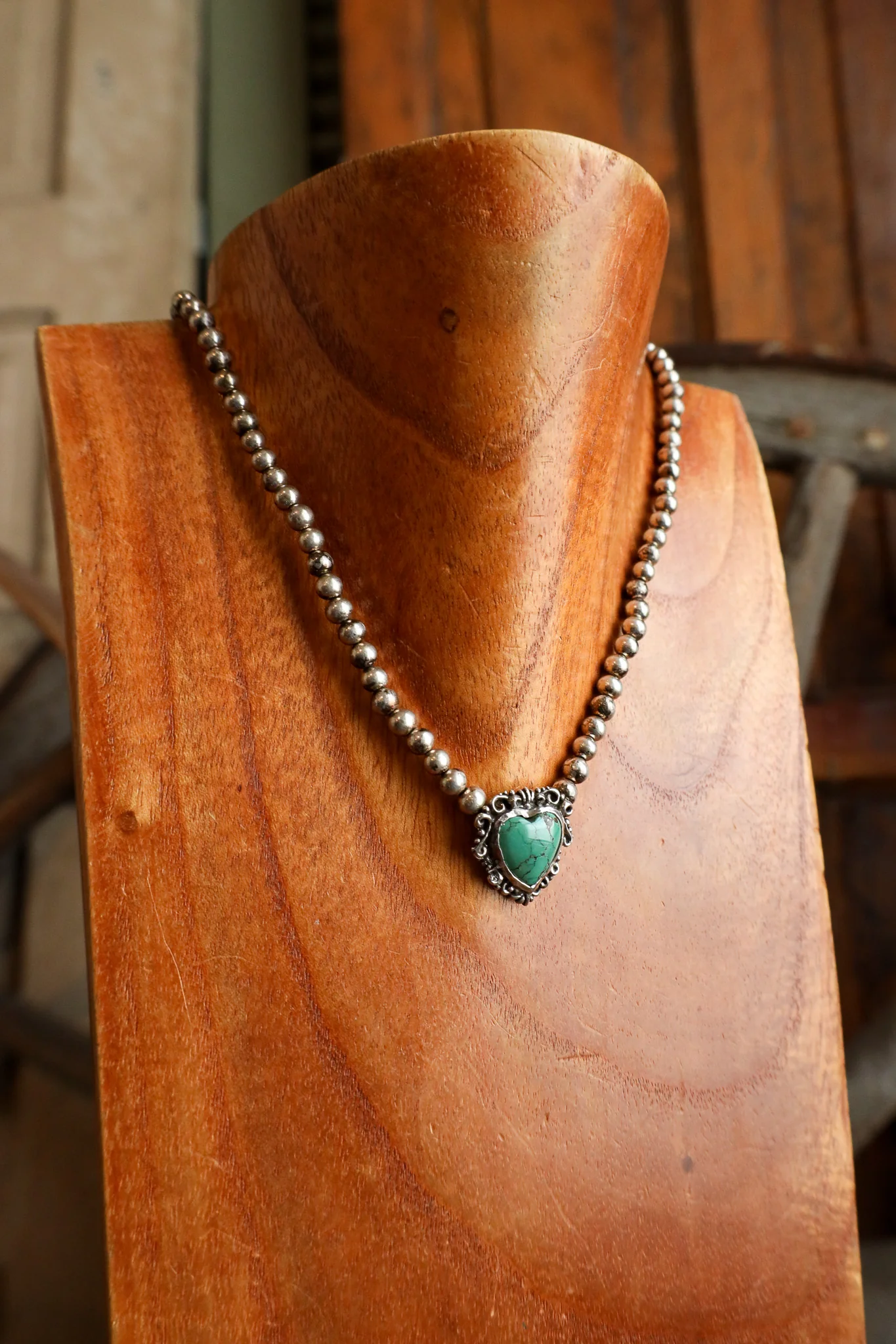 Andrea Barnett Royston Turquoise Heart On Sterling Silver Beads Necklace - Image 3