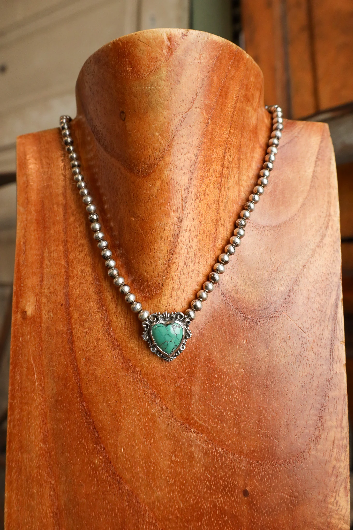 Andrea Barnett Royston Turquoise Heart On Sterling Silver Beads Necklace - Image 4