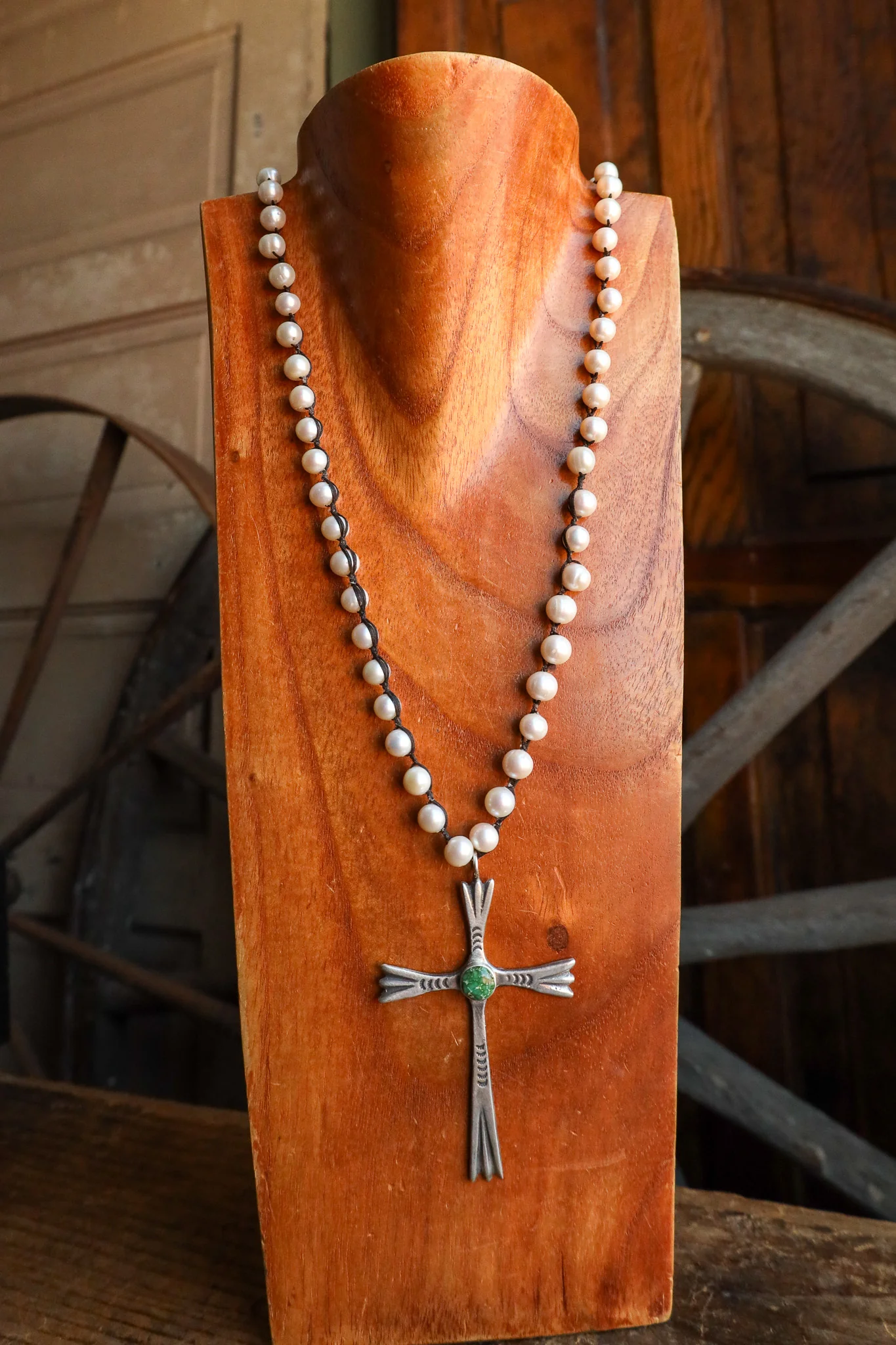 Love Tokens San Remo Pearl Sterling Silver Cross Turquoise Necklace