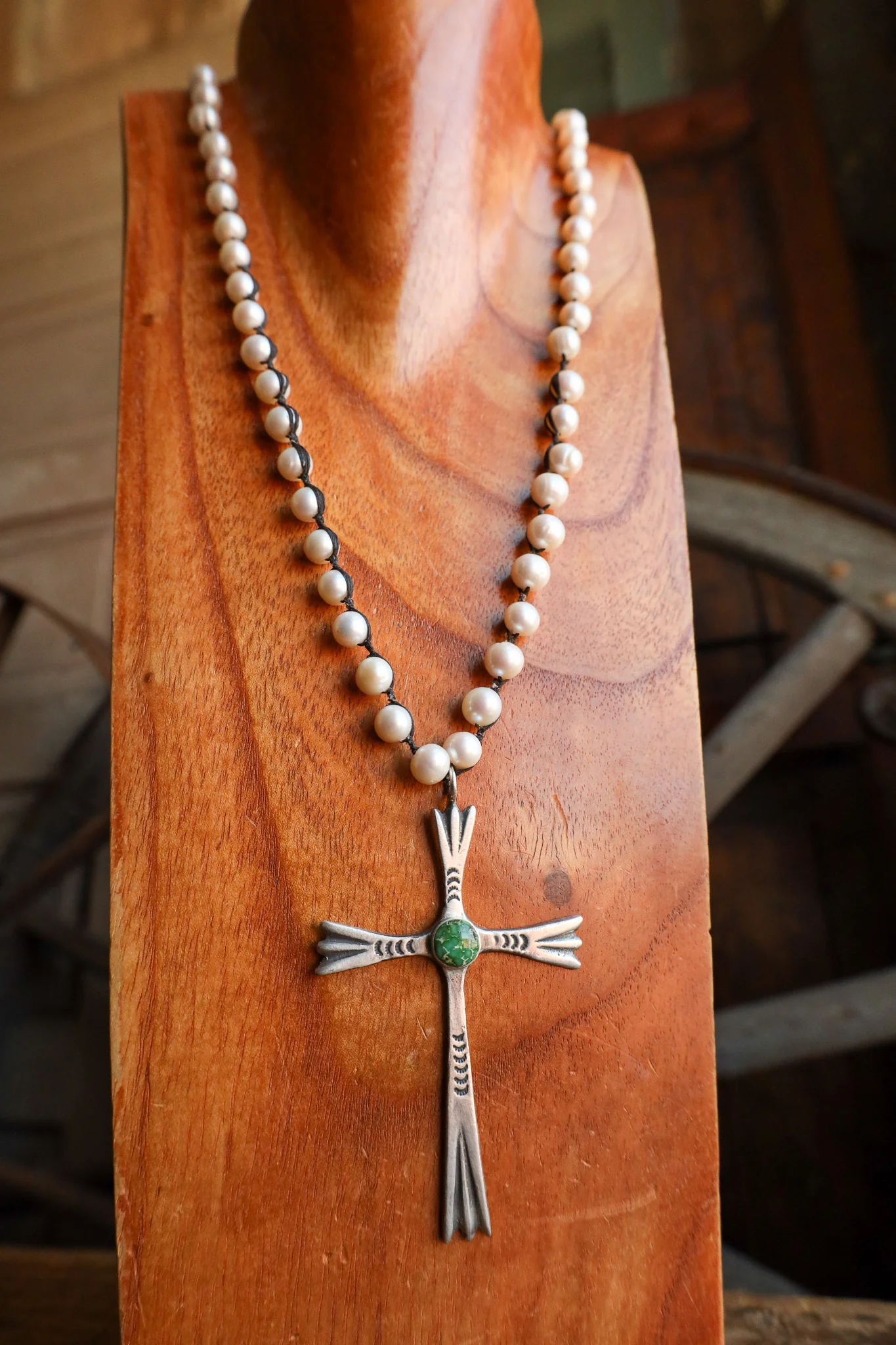 Love Tokens San Remo Pearl Sterling Silver Cross Turquoise Necklace - Image 2