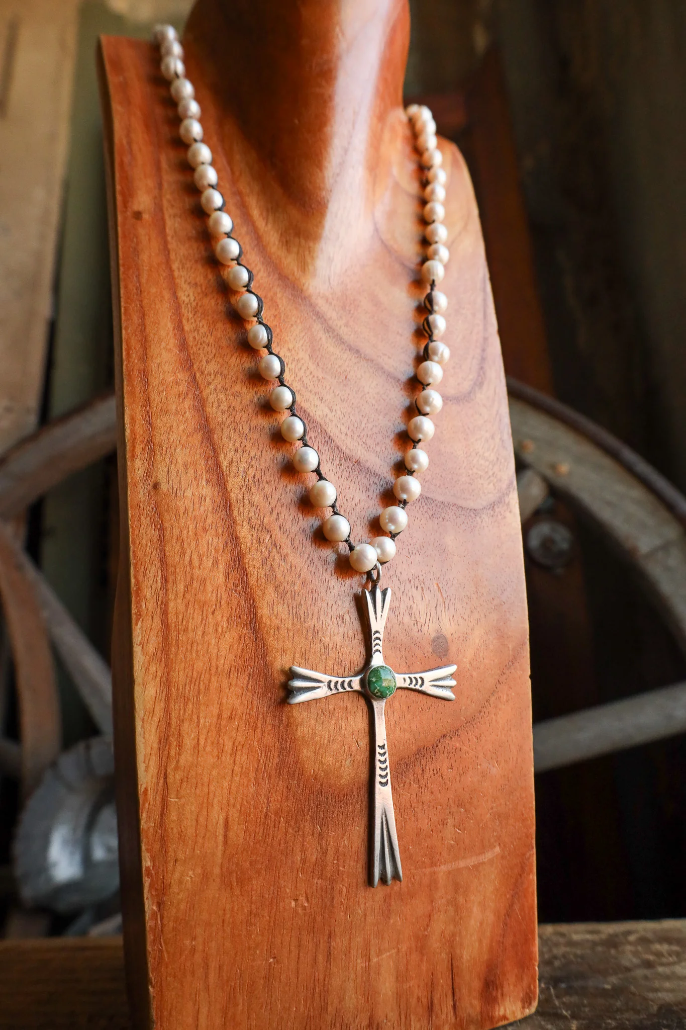 Love Tokens San Remo Pearl Sterling Silver Cross Turquoise Necklace - Image 3
