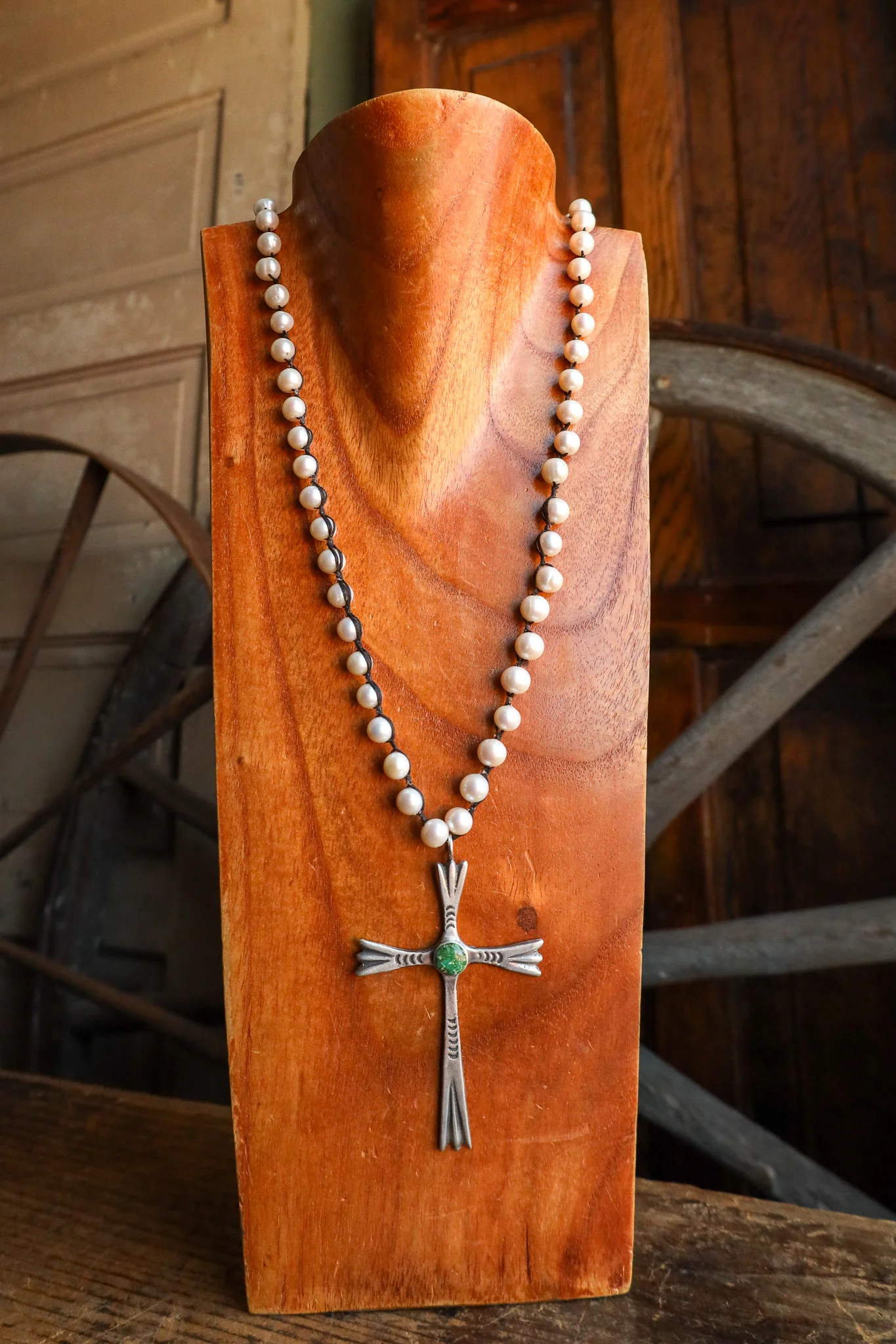 Love Tokens San Remo Pearl Sterling Silver Cross Turquoise Necklace - Image 4