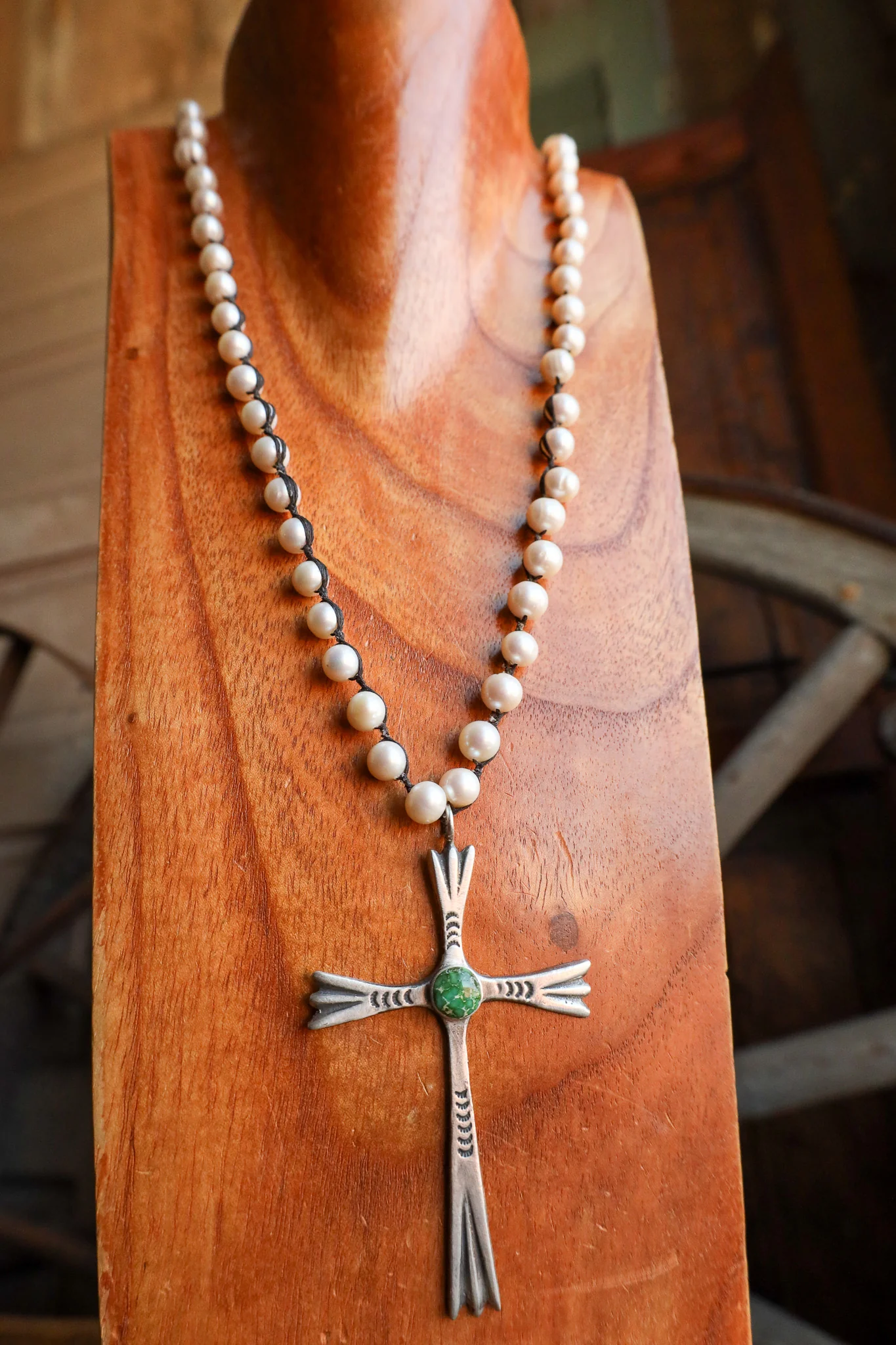 Love Tokens San Remo Pearl Sterling Silver Cross Turquoise Necklace - Image 7