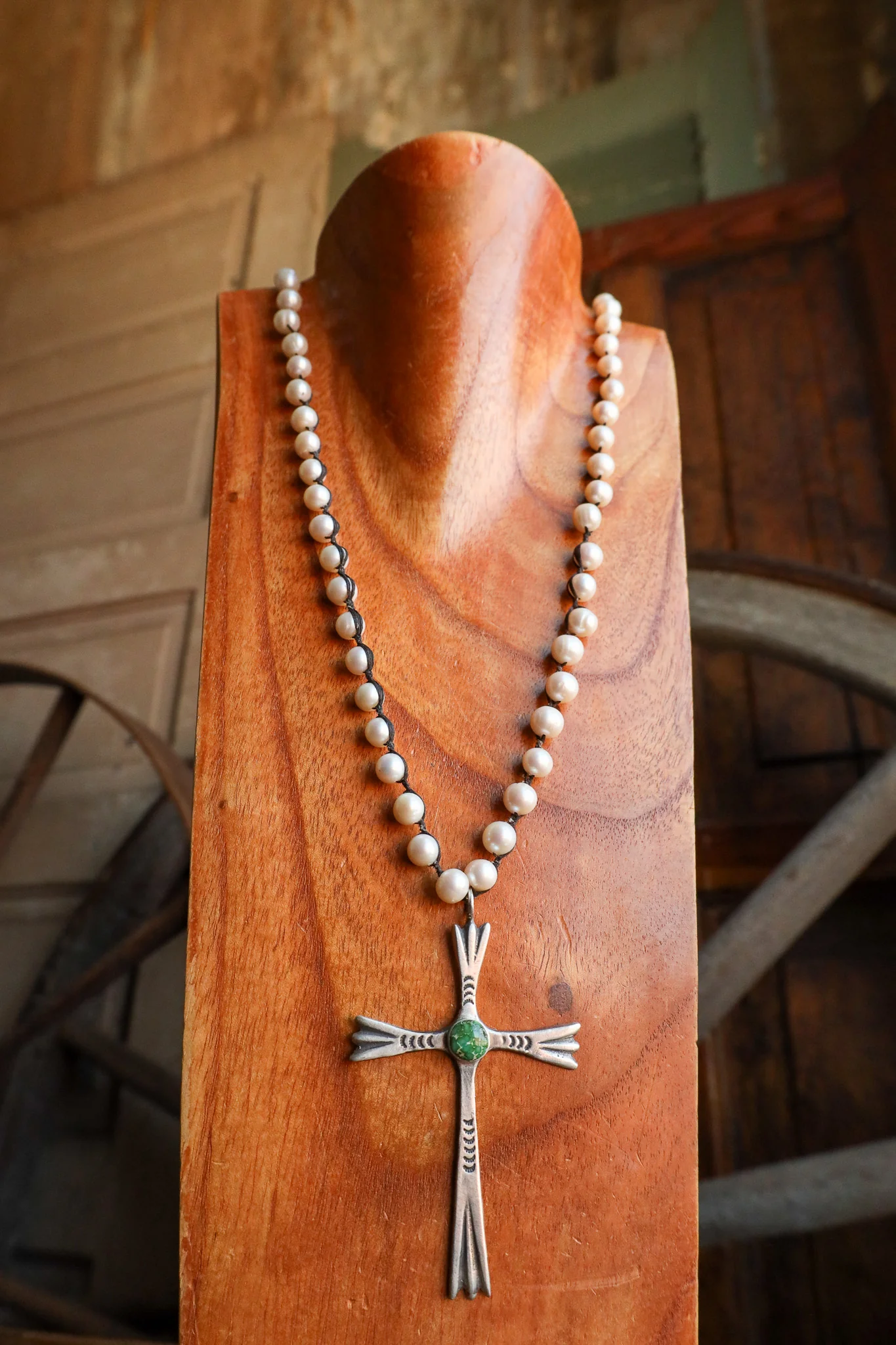 Love Tokens San Remo Pearl Sterling Silver Cross Turquoise Necklace - Image 8