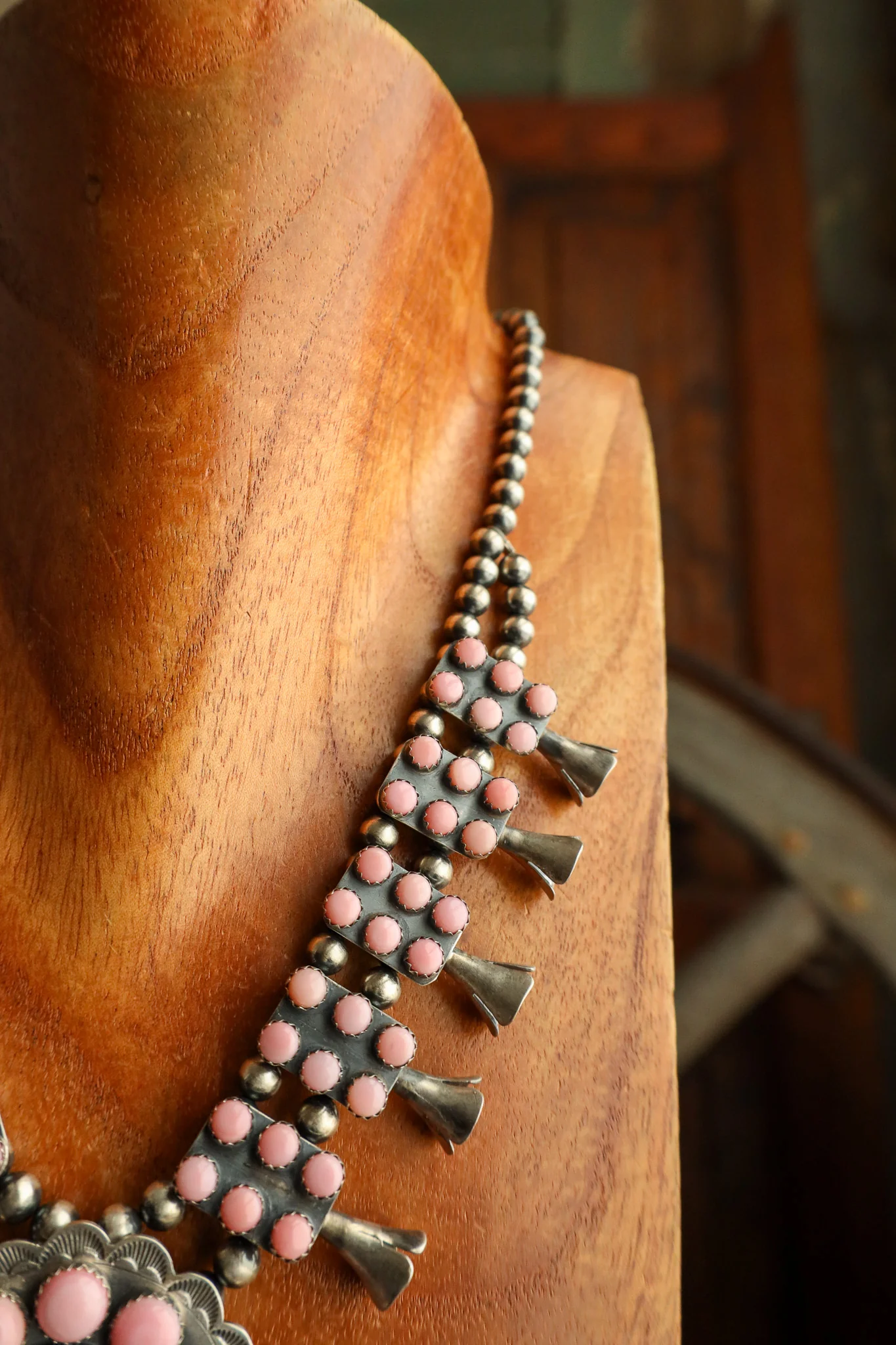 Pink Conch Squash Blossom Necklace - Image 3