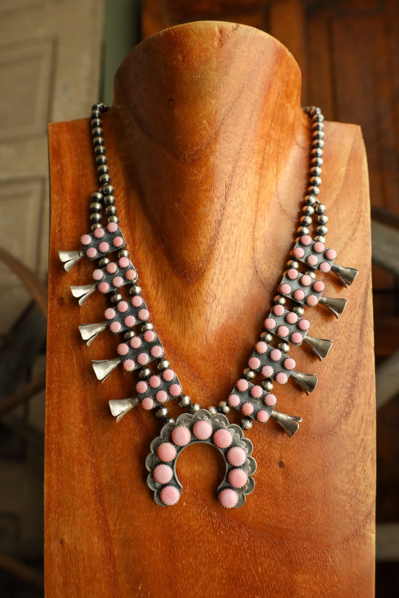 Pink Conch Squash Blossom Necklace - Image 6