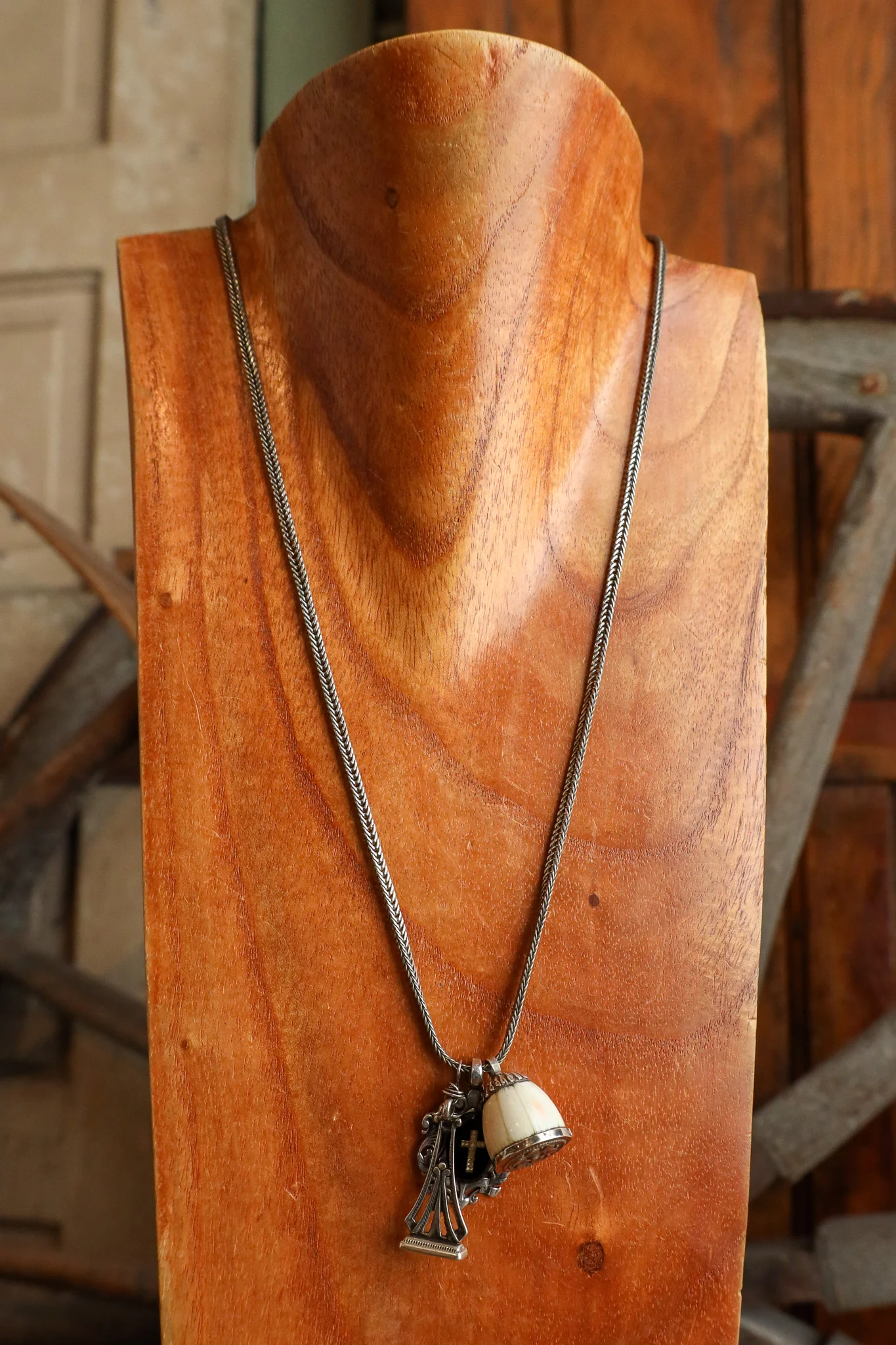 Andrea Barnett Sterling Silver With 3 Antique Charms Necklace