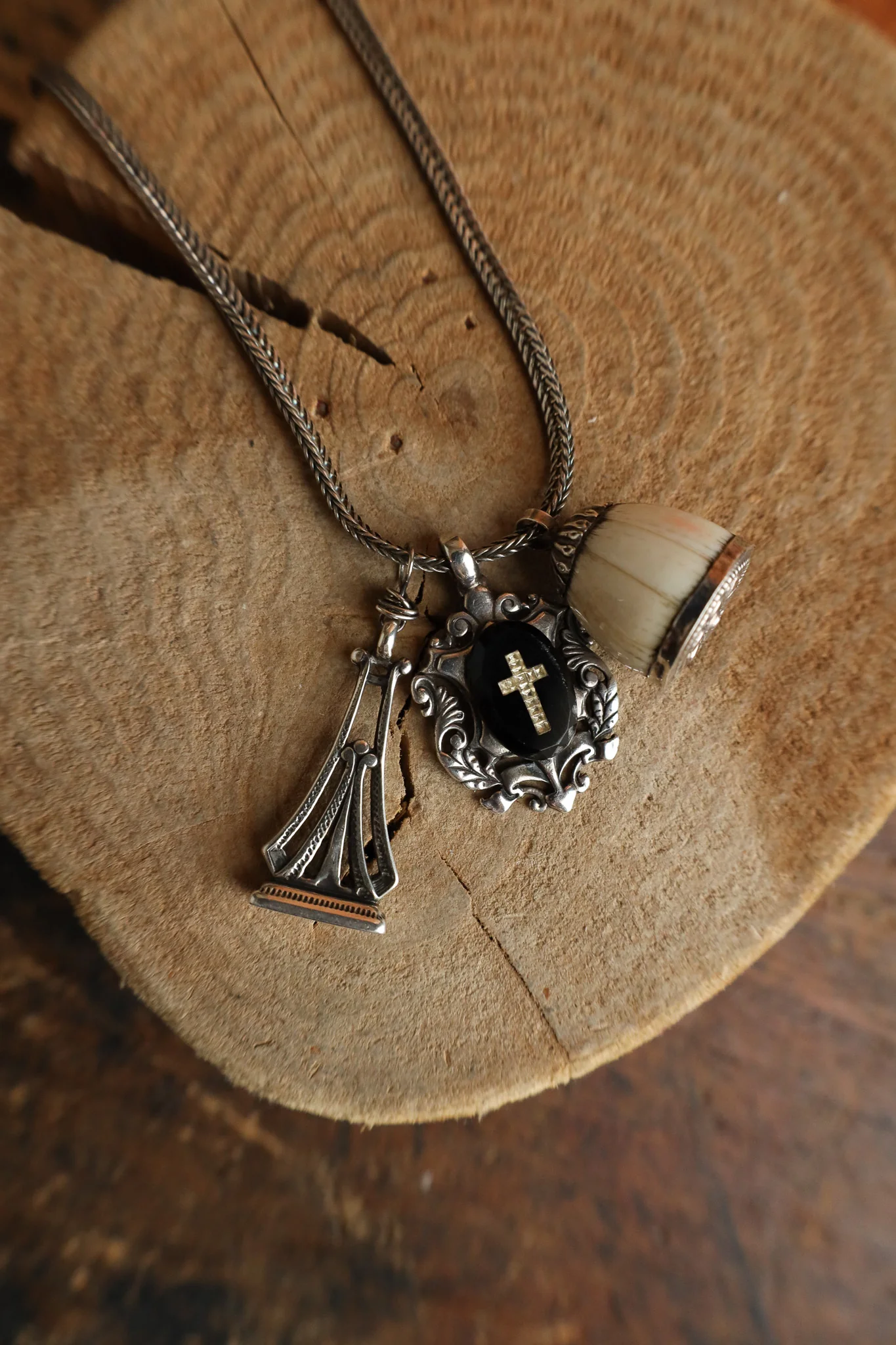 Andrea Barnett Sterling Silver With 3 Antique Charms Necklace - Image 2