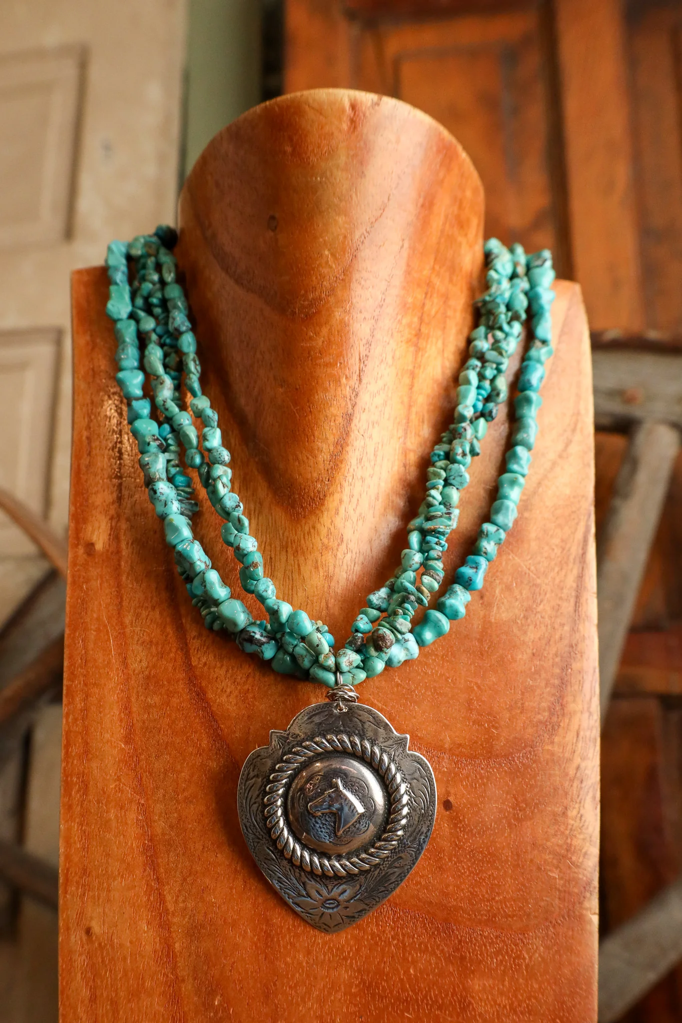 Andrea Barnett Sterling Silver Horsehead 4 Strands Kingman Turquoise Necklace