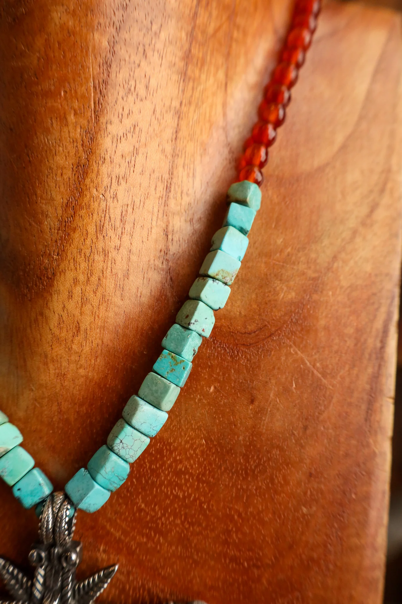 Andrea Barnett Sterling Silver Turquoise Cross Kingman Carnelian Necklace - Image 5