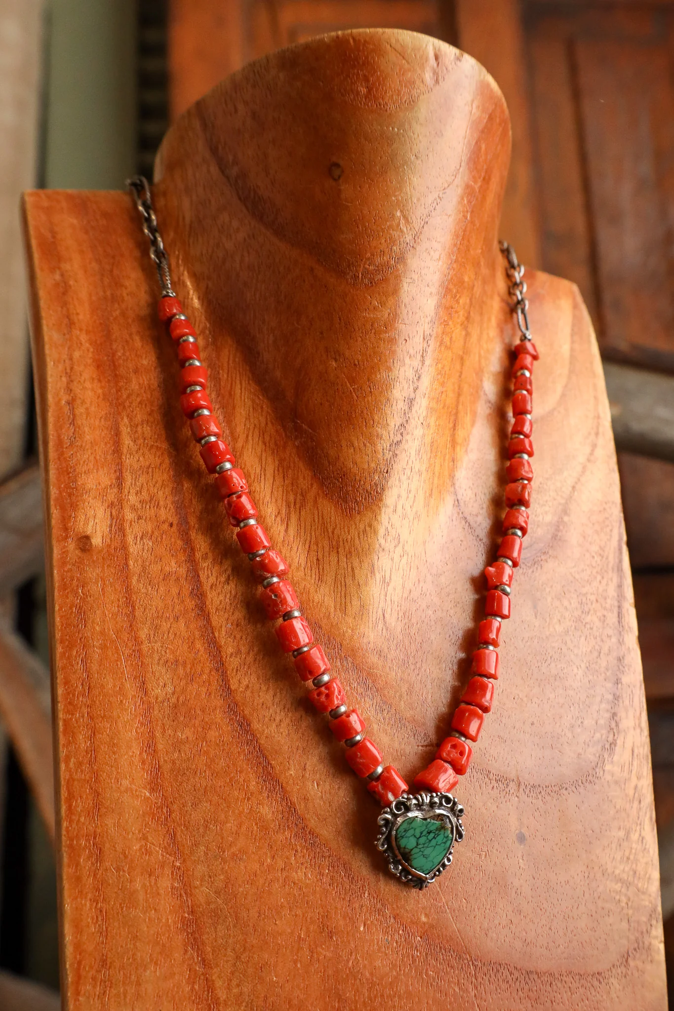 Andrea Barnett Sterling Silver Turquoise Heart Red Coral Beads Necklace - Image 2
