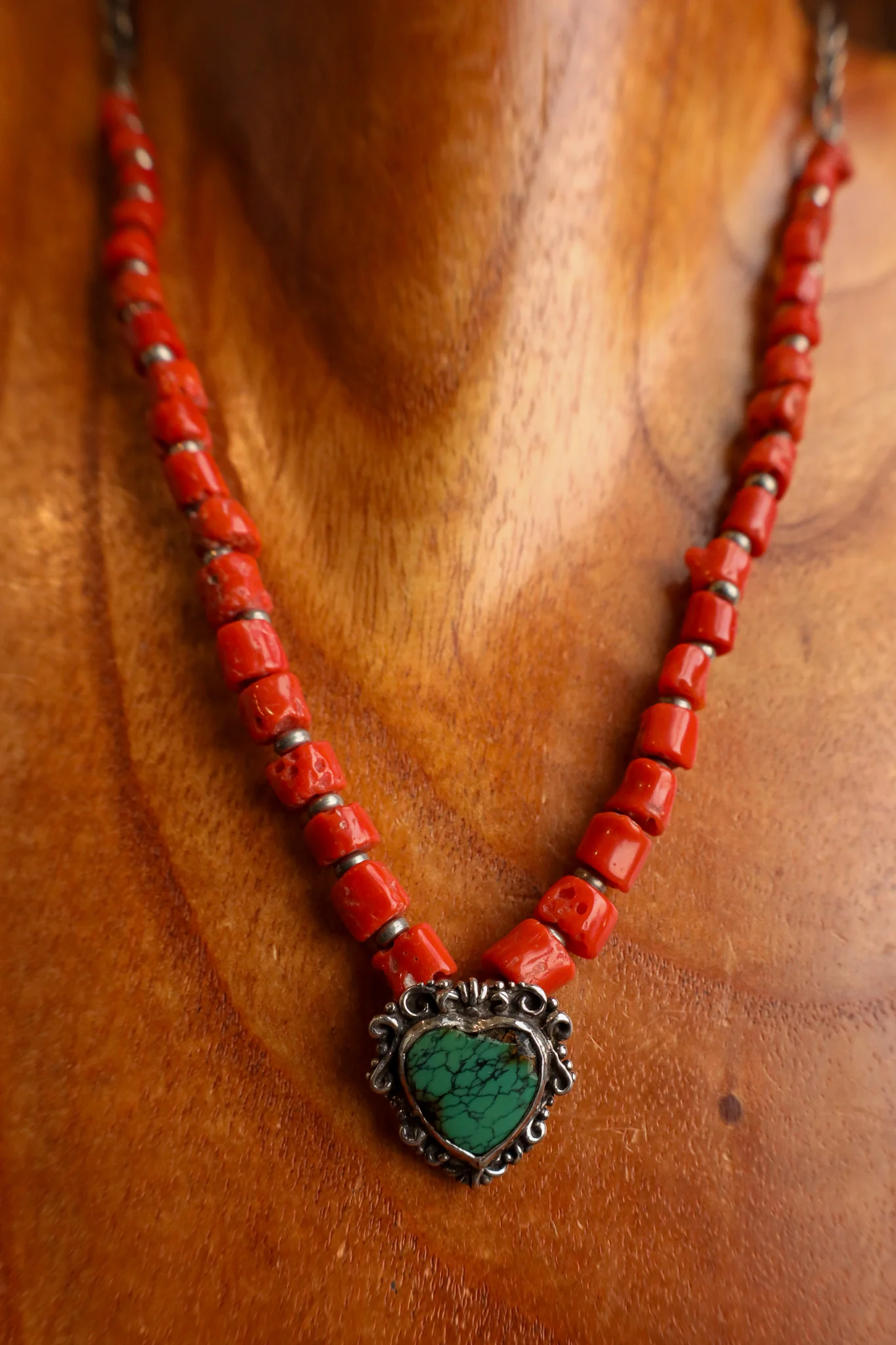 Andrea Barnett Sterling Silver Turquoise Heart Red Coral Beads Necklace - Image 3