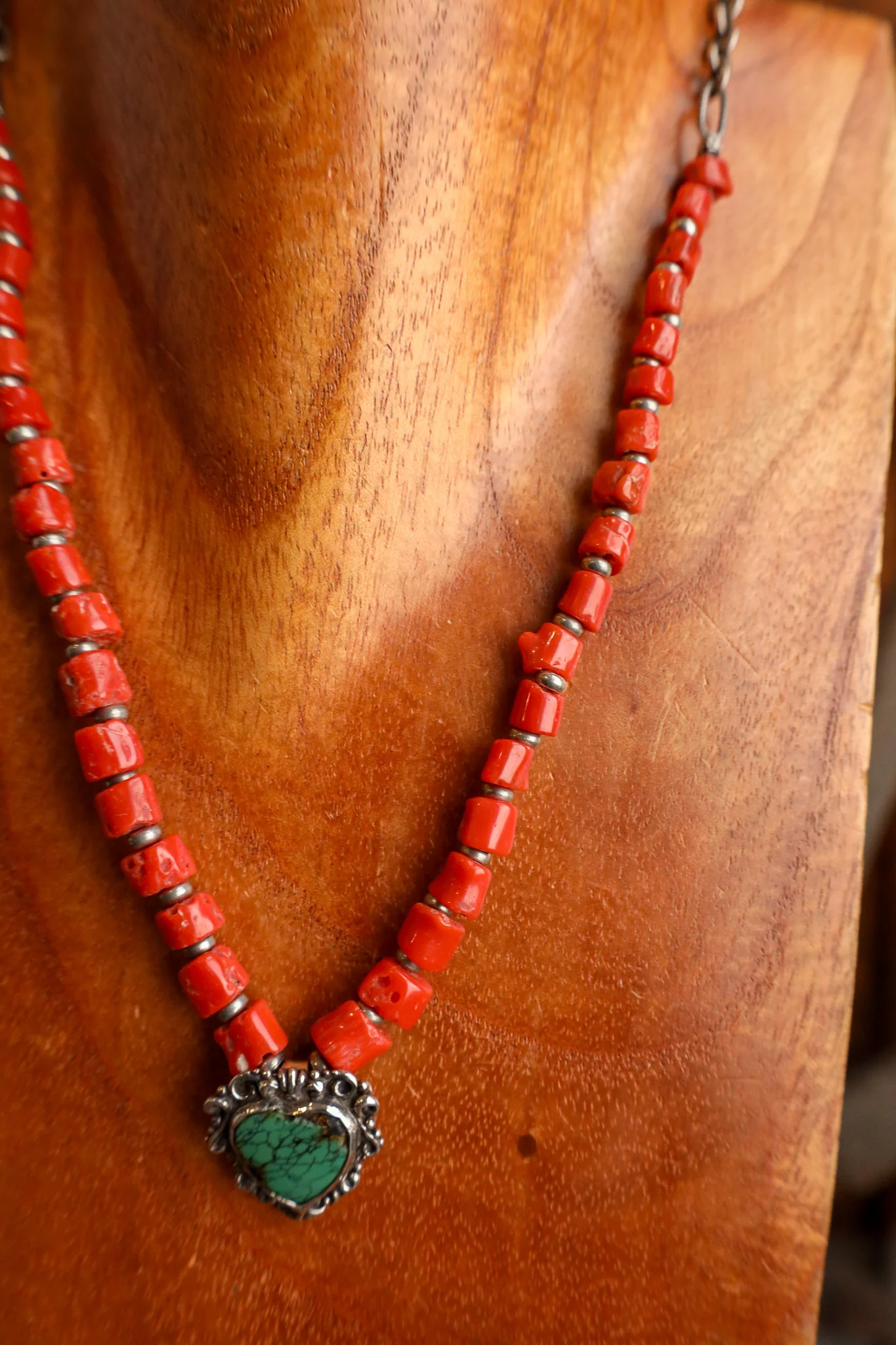 Andrea Barnett Sterling Silver Turquoise Heart Red Coral Beads Necklace - Image 4