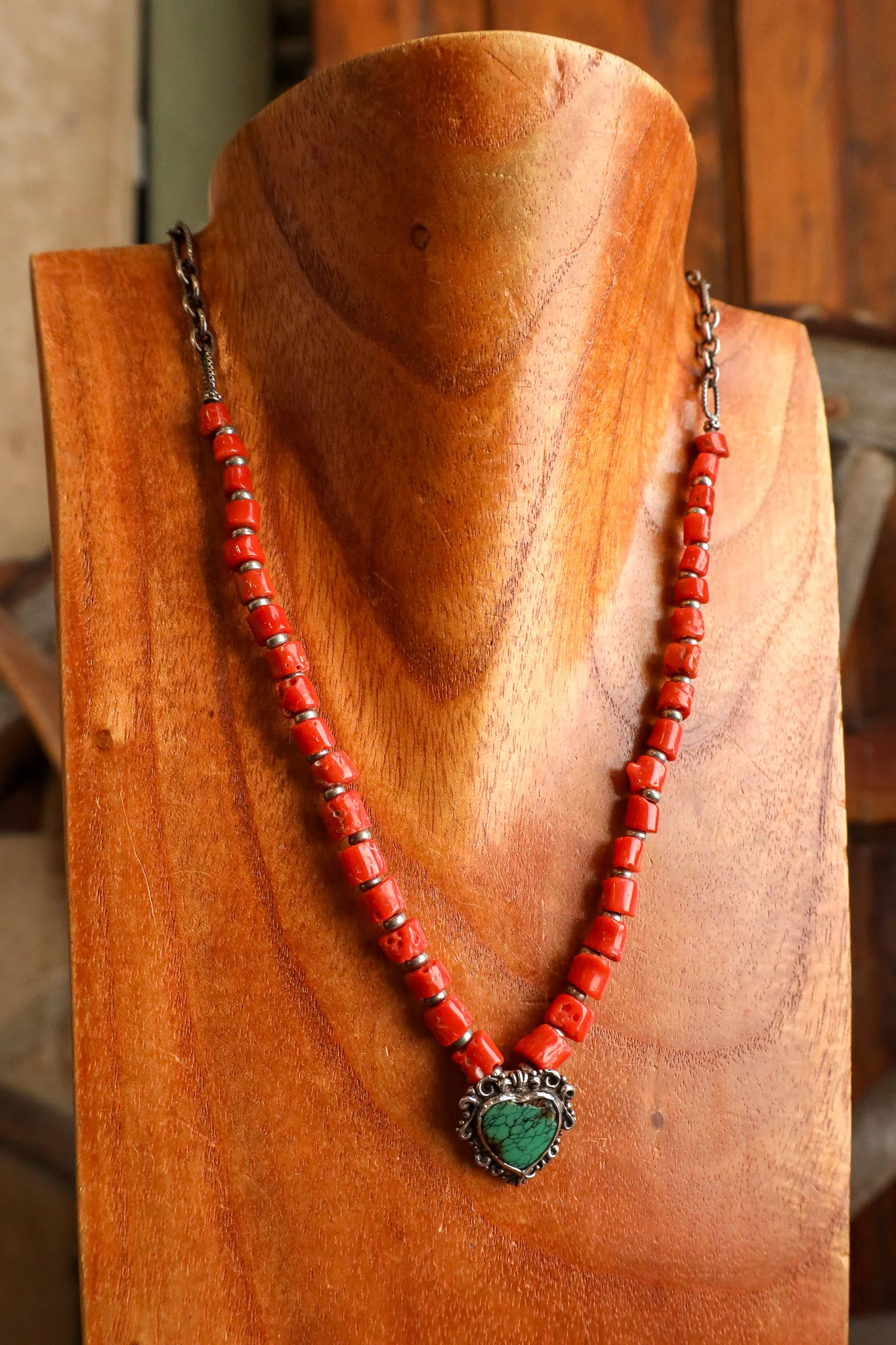 Andrea Barnett Sterling Silver Turquoise Heart Red Coral Beads Necklace - Image 5