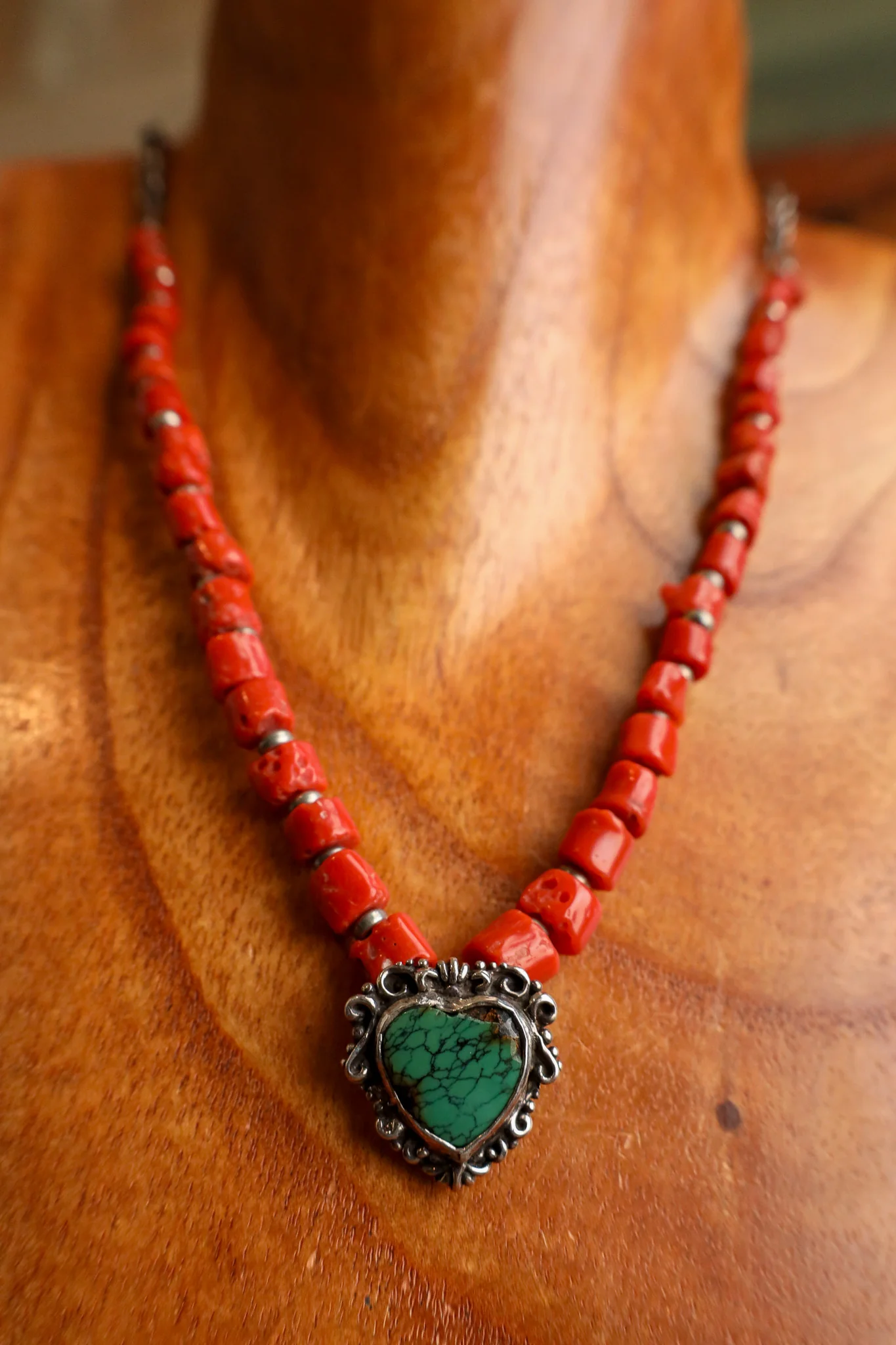 Andrea Barnett Sterling Silver Turquoise Heart Red Coral Beads Necklace - Image 6