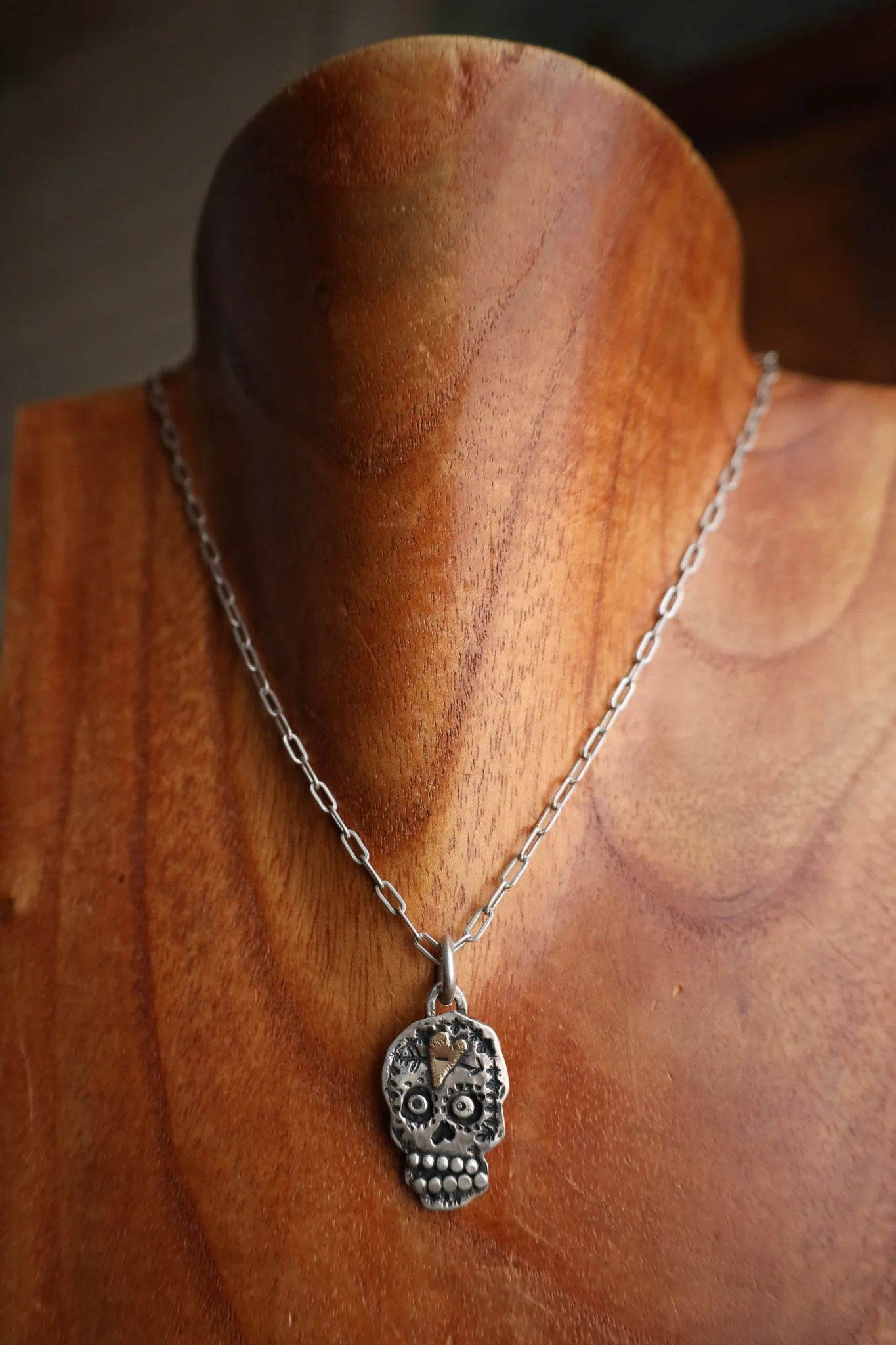 Margaret Sullivan Sugar Skull 14K Heart Necklace
