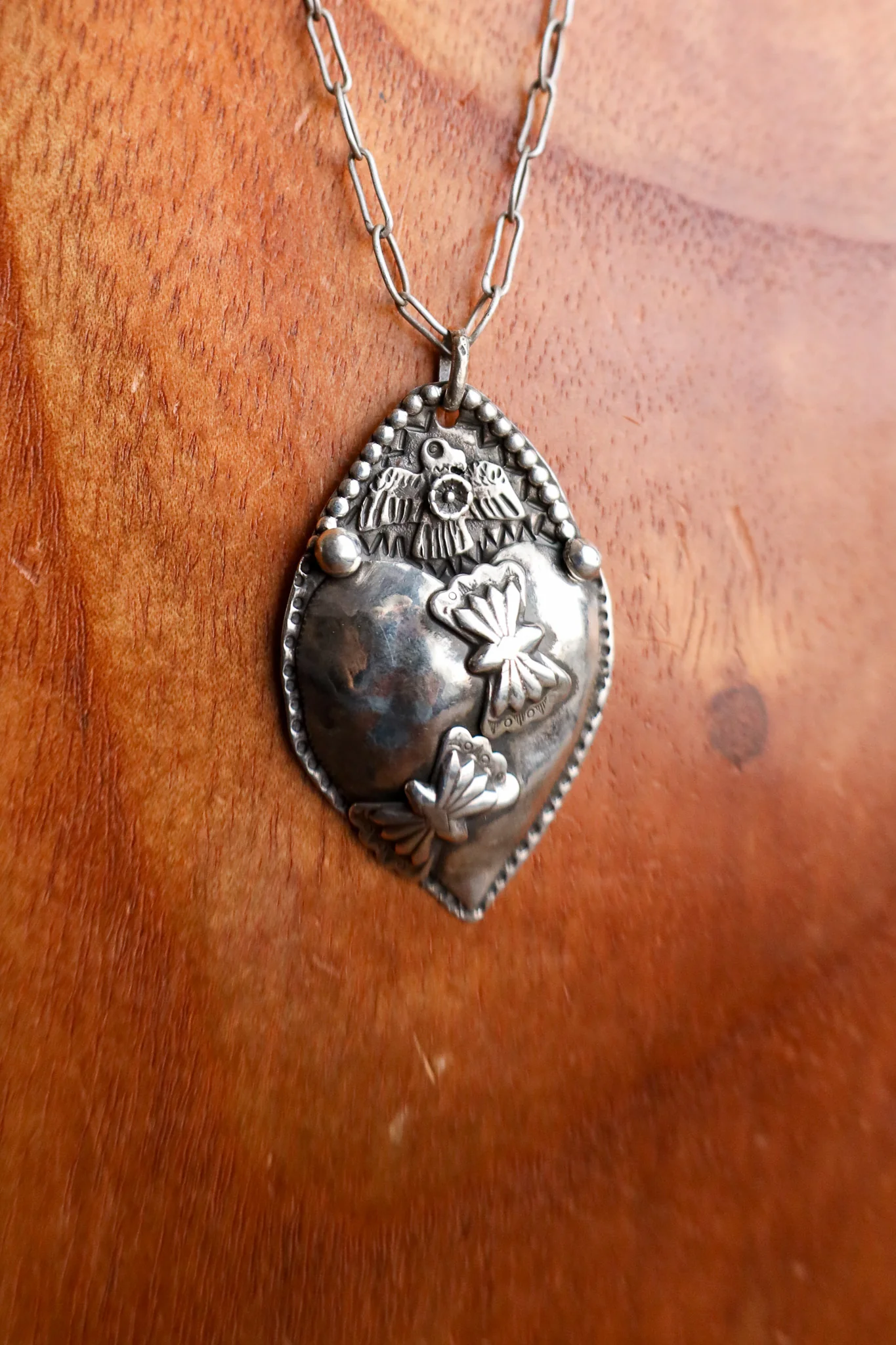 Margaret Sullivan Thunderbird Butterflies Puffy Heart Necklace - Image 4