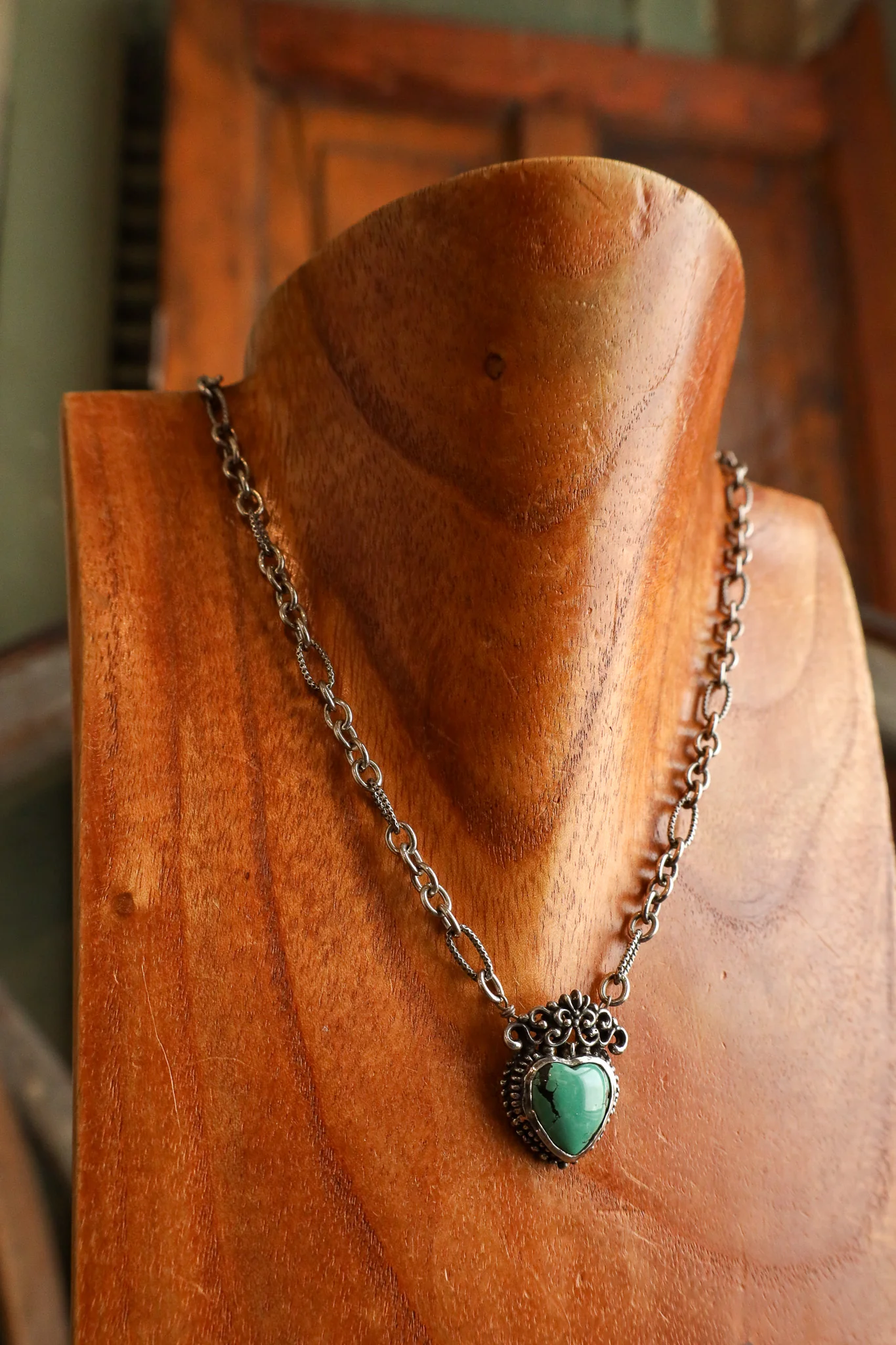 Andrea Barnett Turquoise Heart On Vintage Sterling Silver Chain Necklace - Image 2
