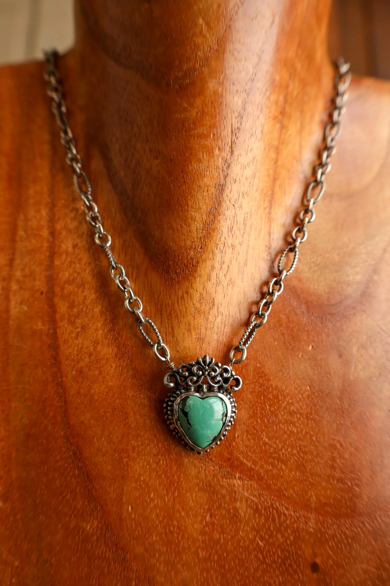 Andrea Barnett Turquoise Heart On Vintage Sterling Silver Chain Necklace - Image 3