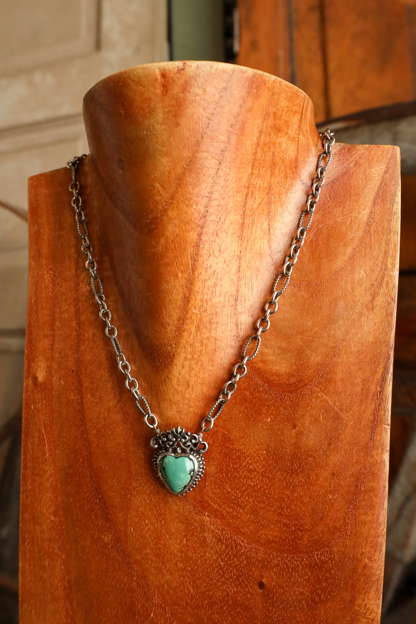 Andrea Barnett Turquoise Heart On Vintage Sterling Silver Chain Necklace - Image 4