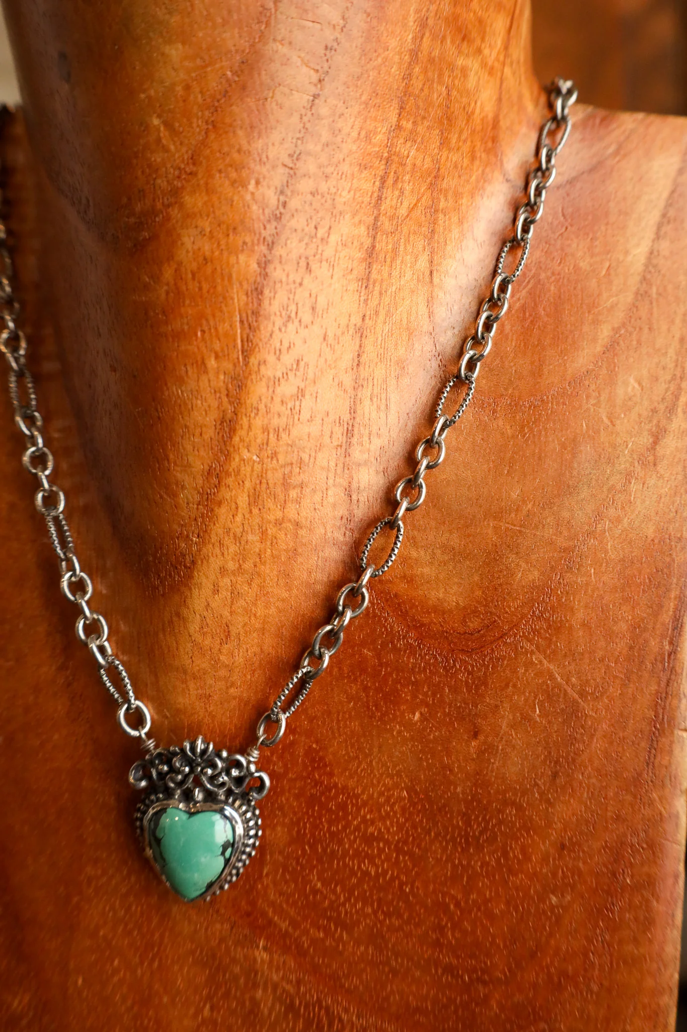 Andrea Barnett Turquoise Heart On Vintage Sterling Silver Chain Necklace - Image 6
