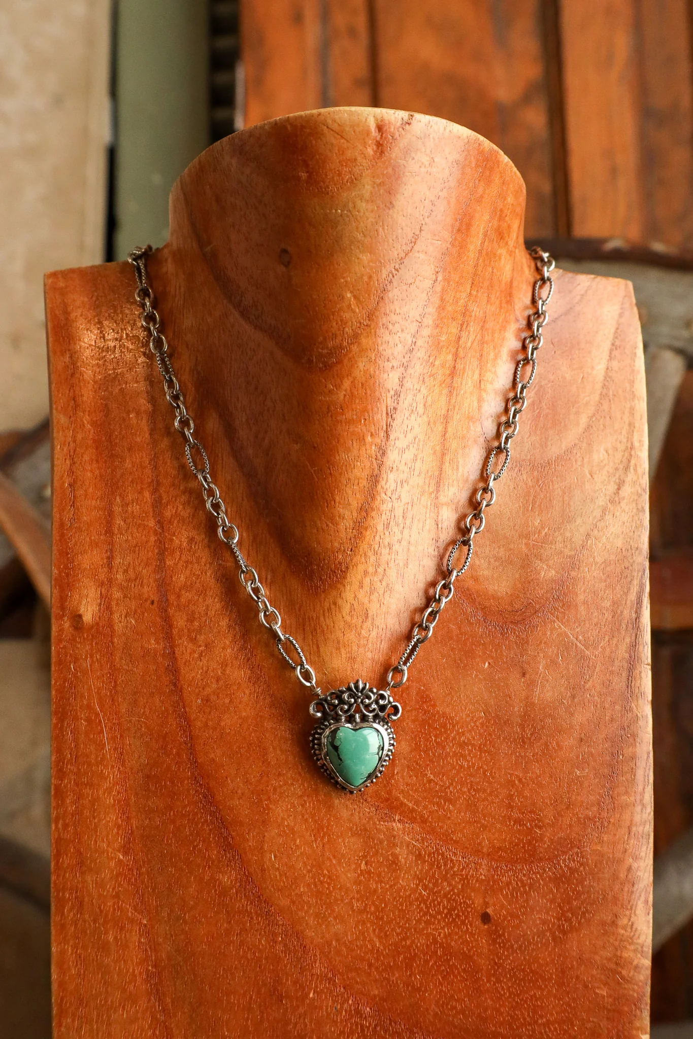 Andrea Barnett Turquoise Heart On Vintage Sterling Silver Chain Necklace - Image 7